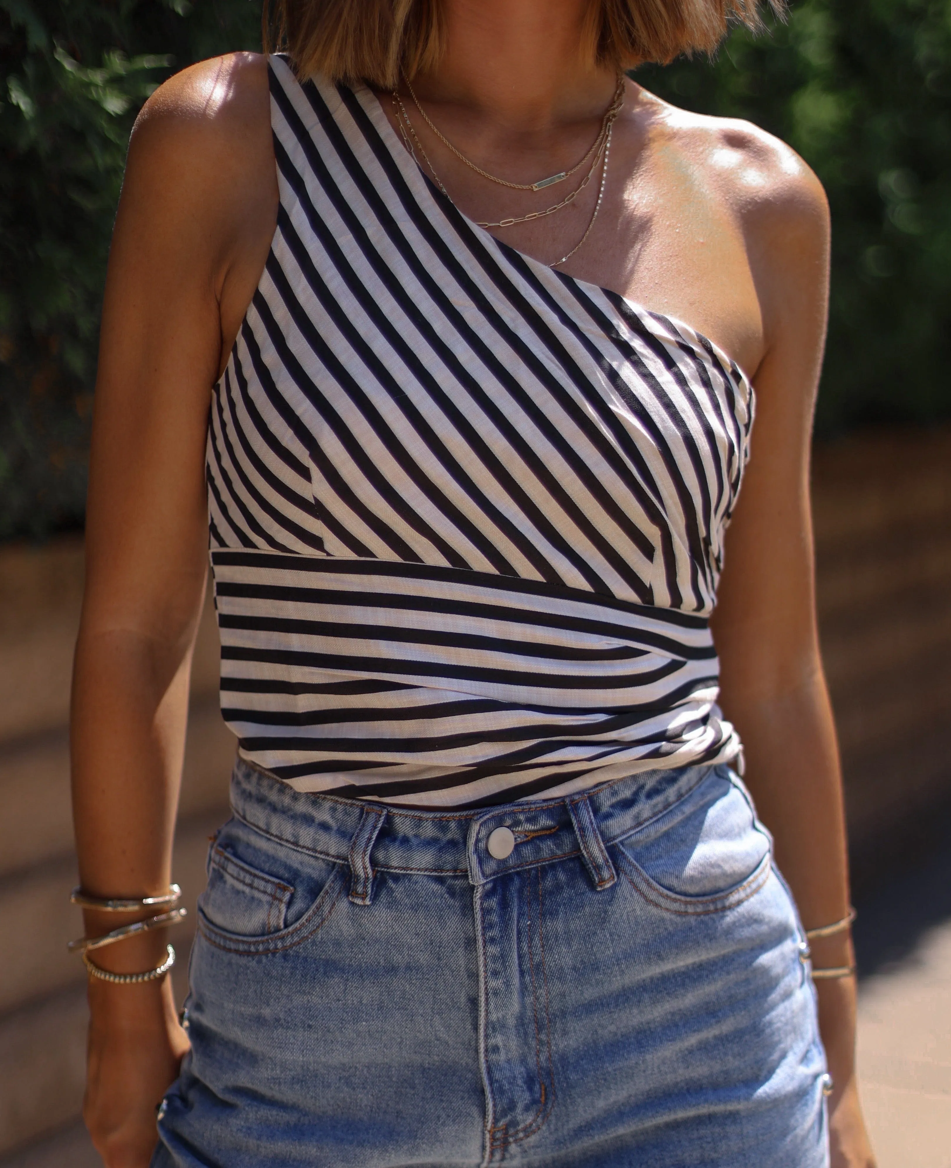 Sunset Striped One Shoulder Top sold by LANE 201 product image thumbnail 3