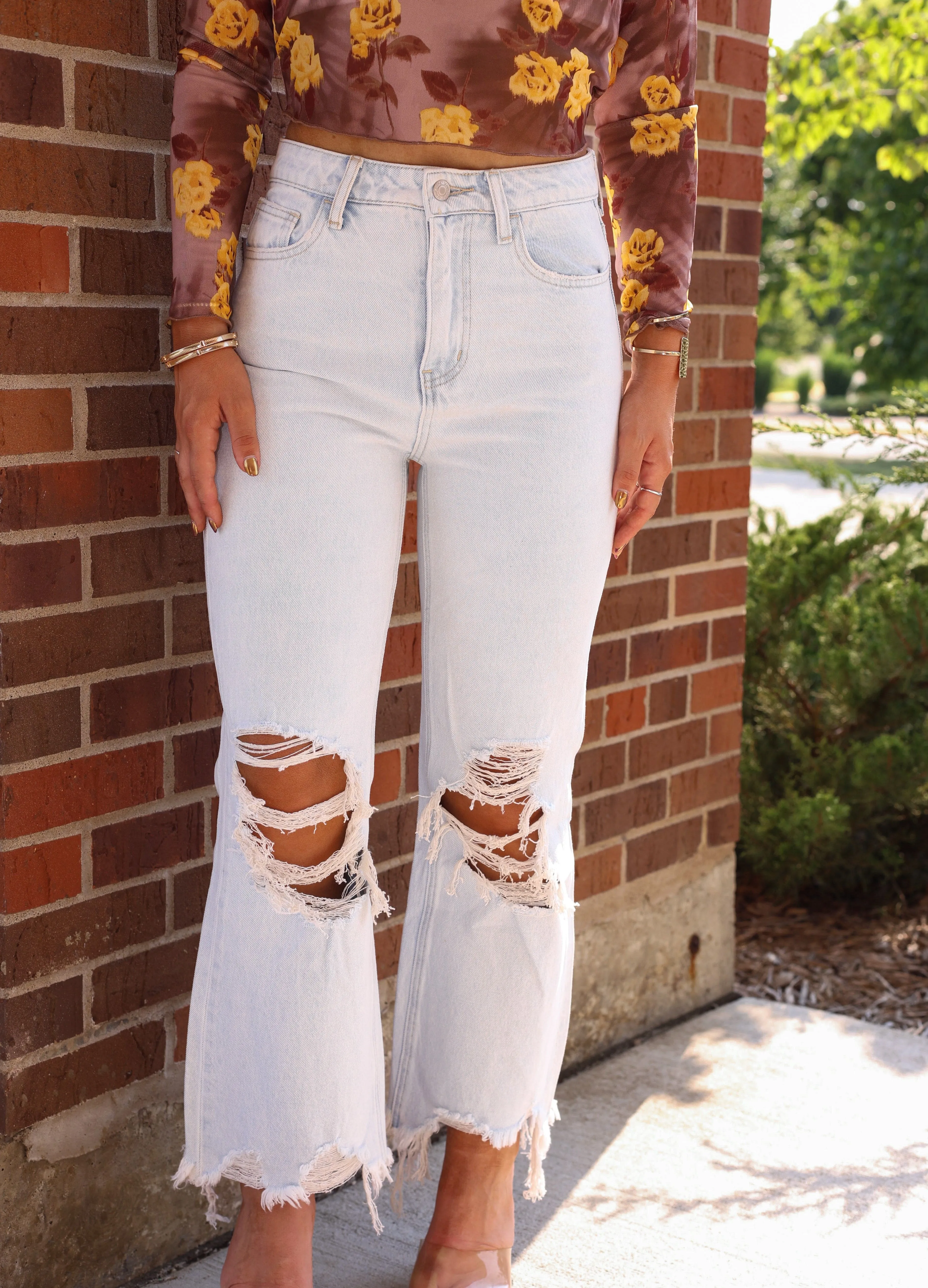 Light Wash Crop Flare Denim sold by LANE 201