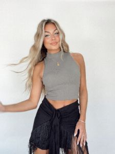 Grey Mock Neck Tank sold by LANE 201