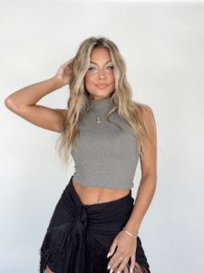 Grey Mock Neck Tank sold by LANE 201