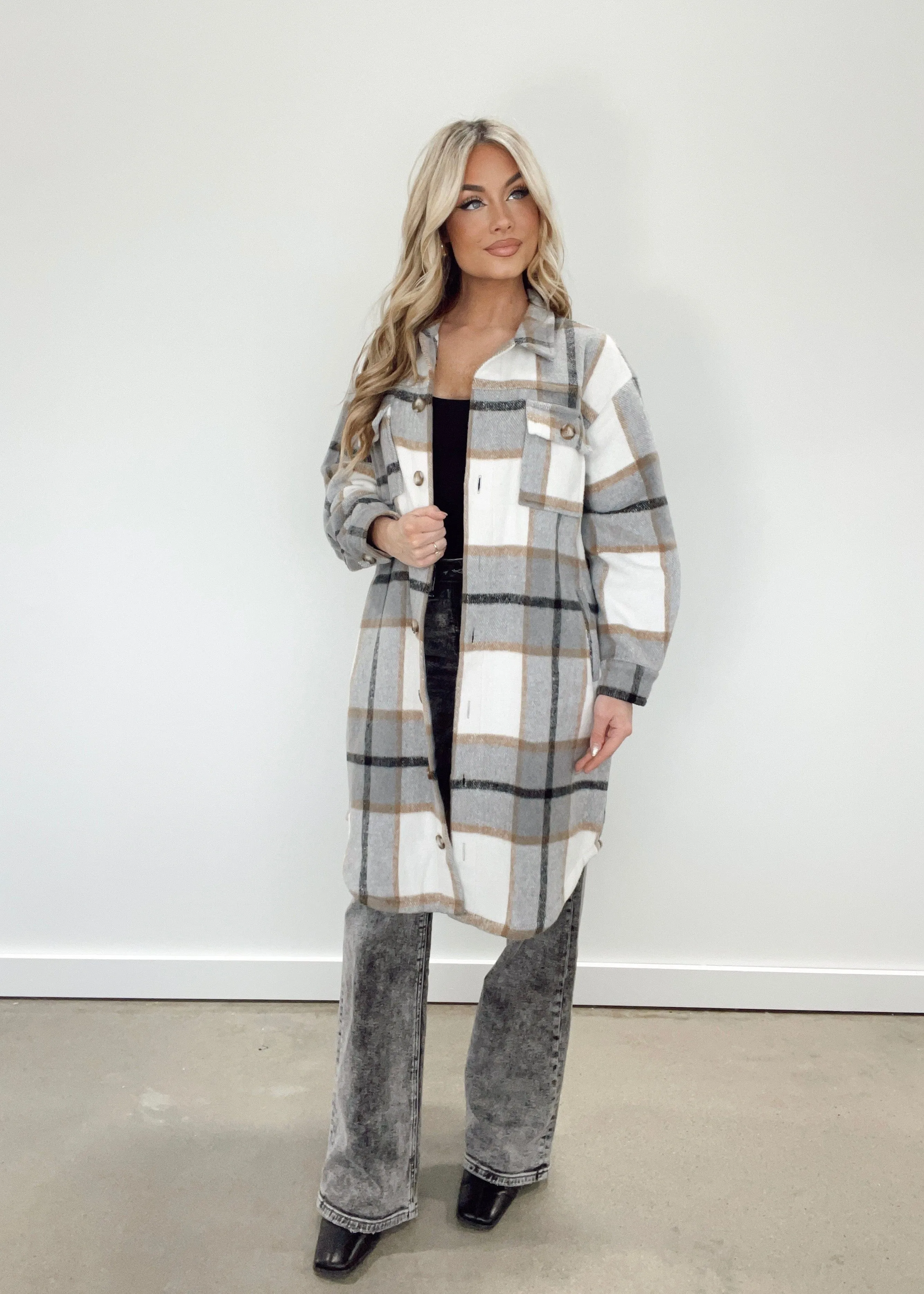 Plaid Long Shacket sold by LANE 201 product image thumbnail 4