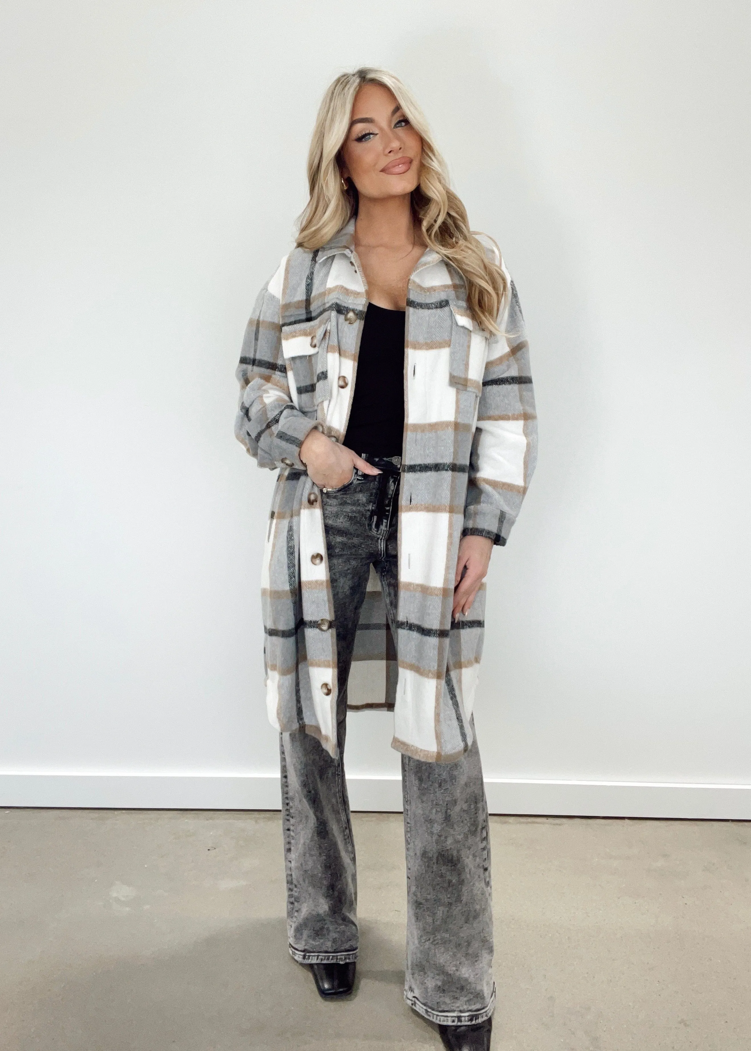 Plaid Long Shacket sold by LANE 201 product image thumbnail 3