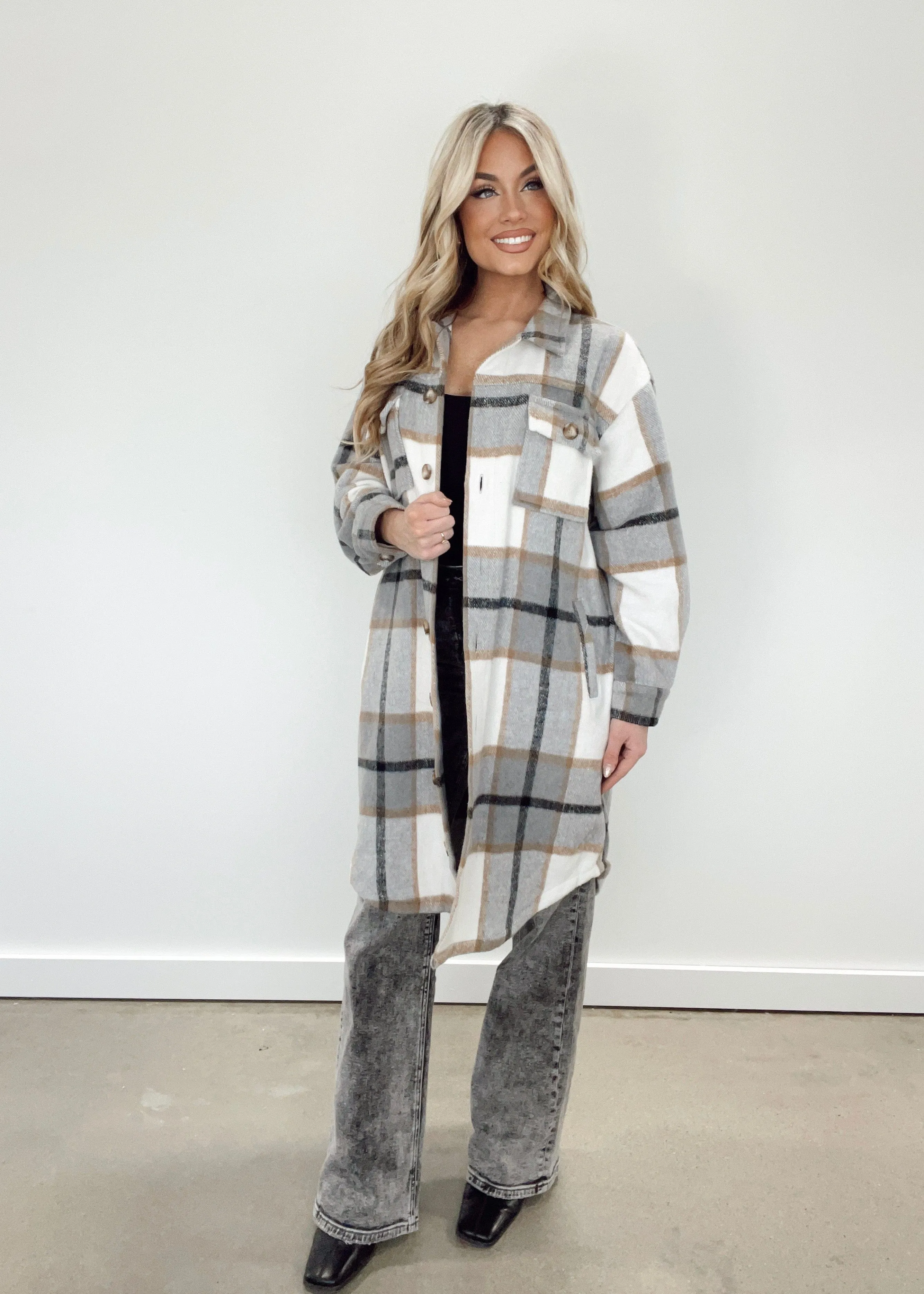 Plaid Long Shacket sold by LANE 201
