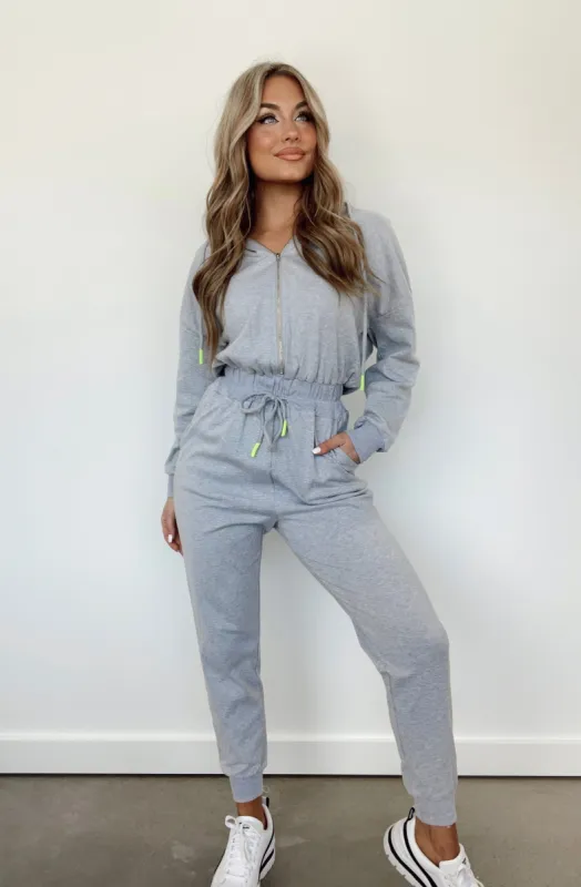 Grey Jetsetter Jumpsuit sold by LANE 201