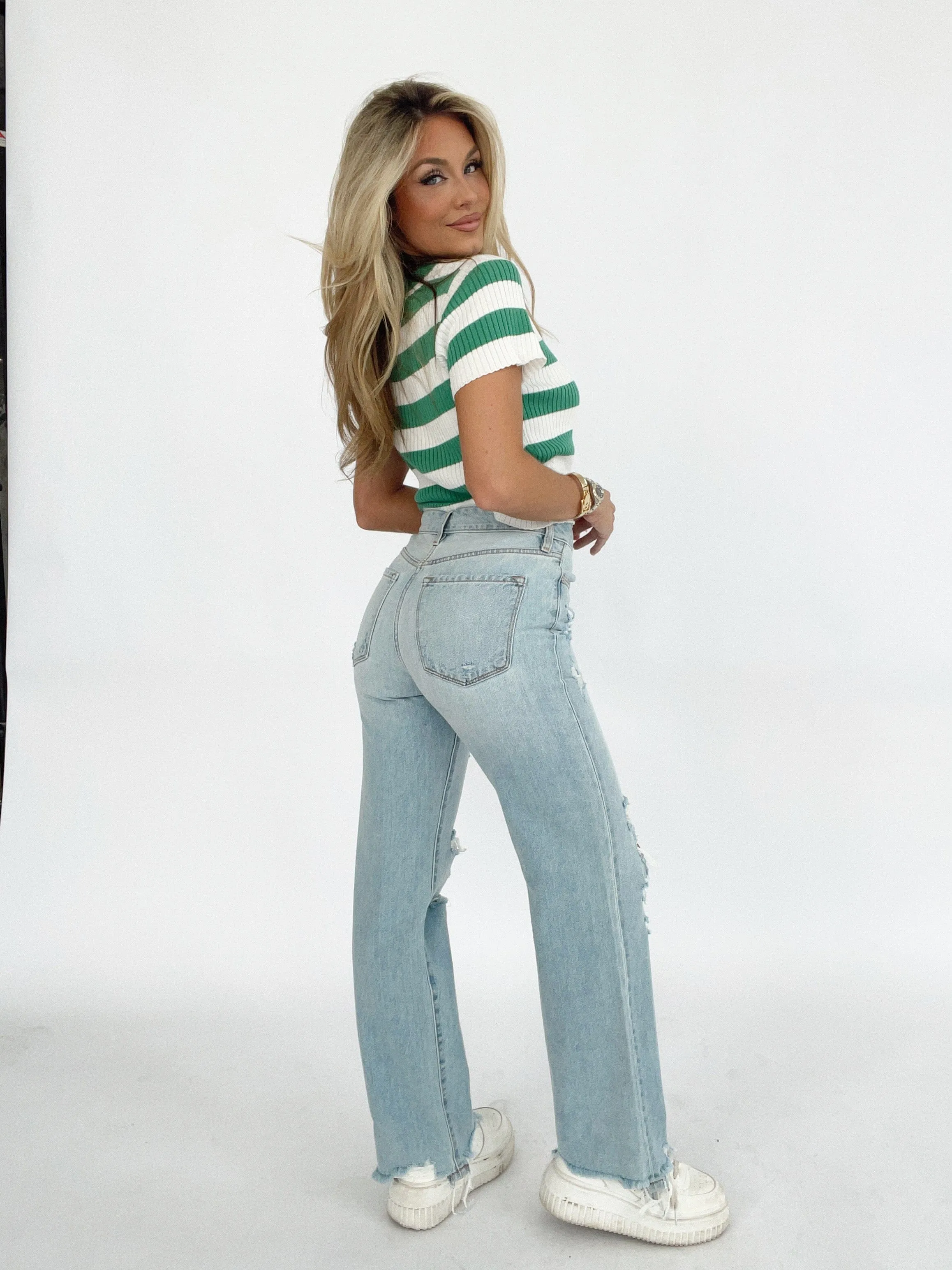 Indie Distressed High Rise 90s Straight Denim sold by LANE 201 product image thumbnail 2