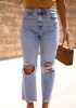 Vintage Wash Cropped Straight Denim sold by LANE 201