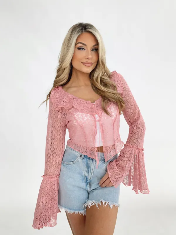 Pink Crochet Tie Top sold by LANE 201