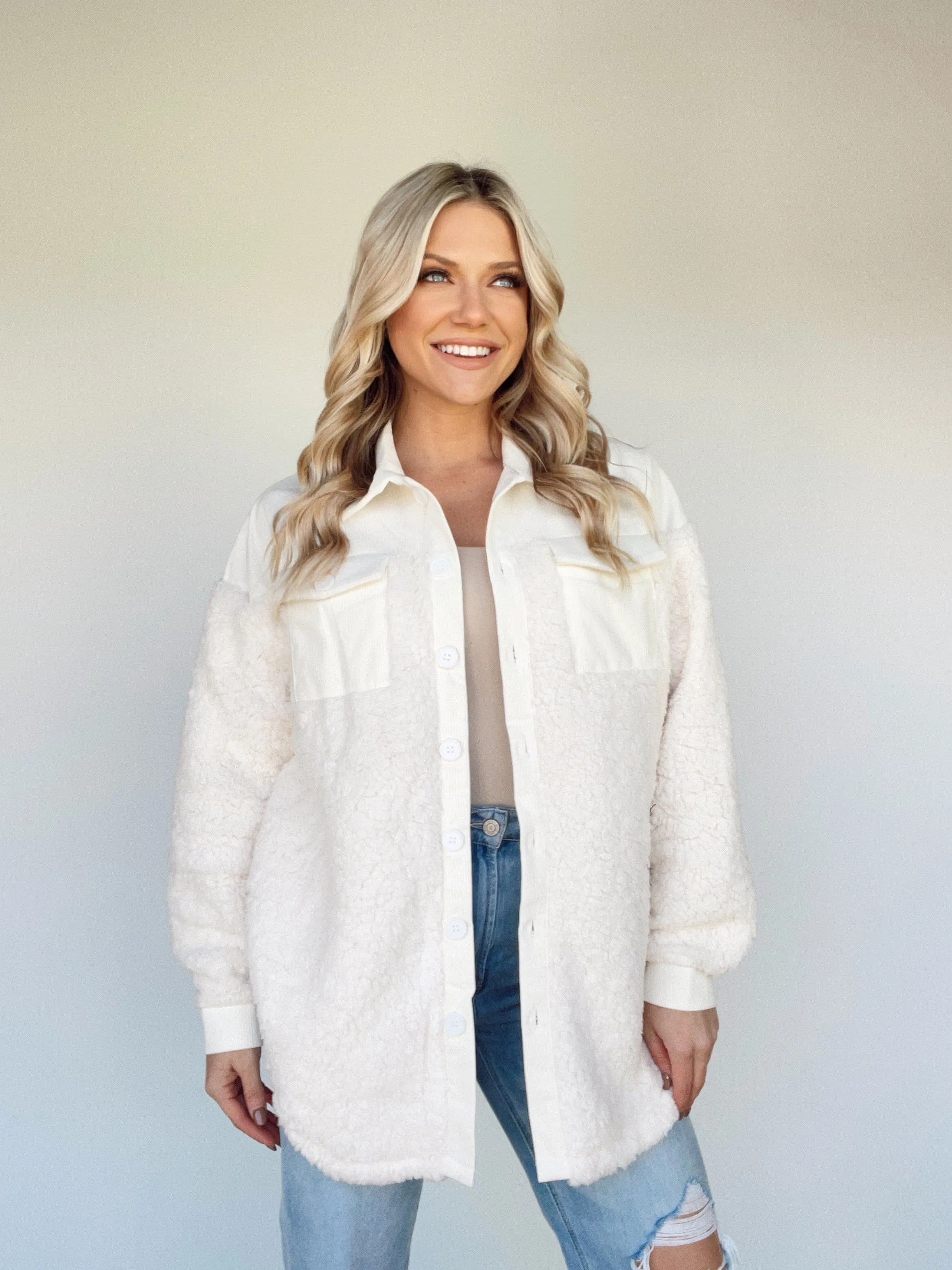 Slope Side Shacket sold by LANE 201