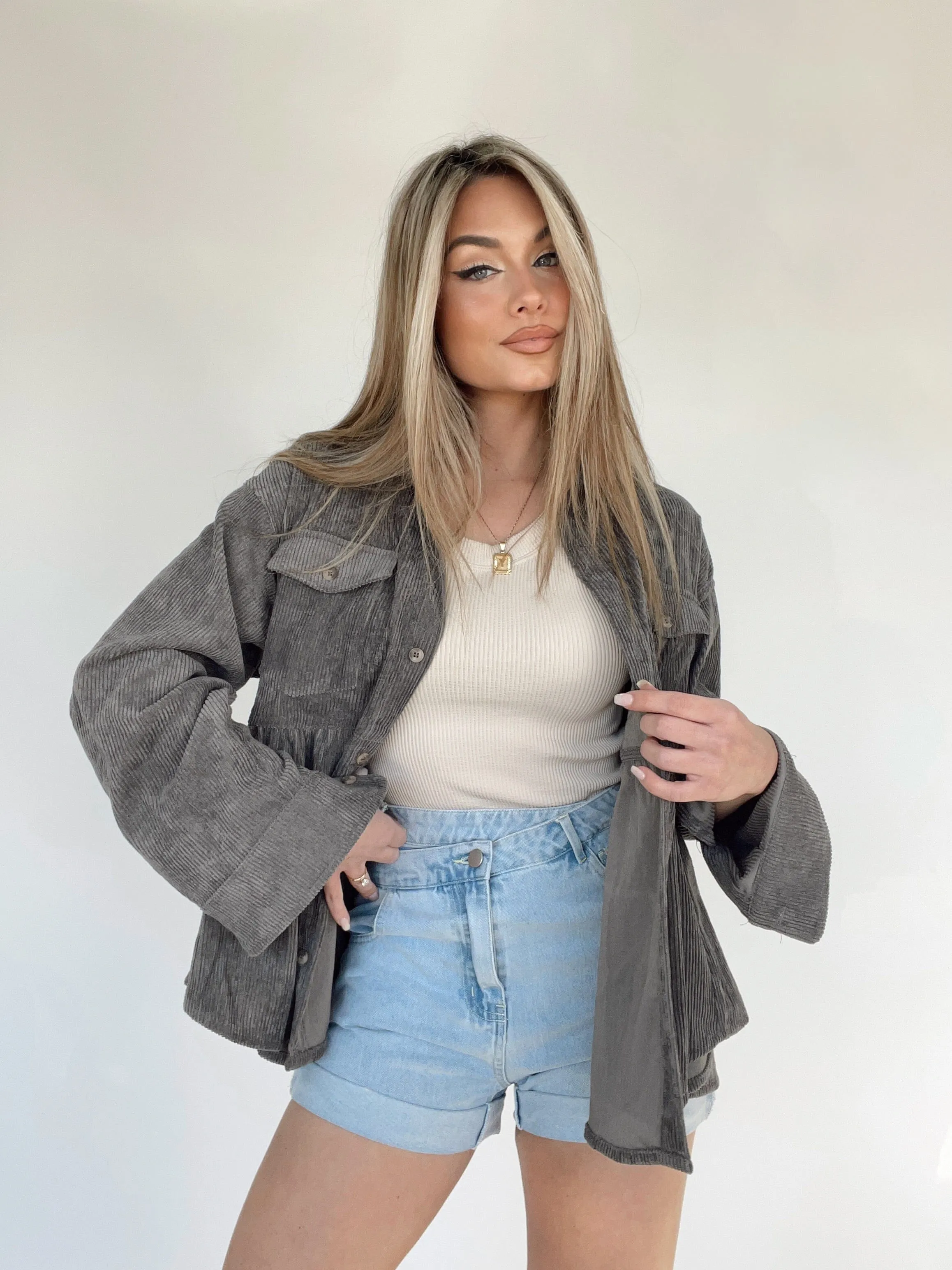 Charcoal Corduroy Peplum Top sold by LANE 201 product image thumbnail 3