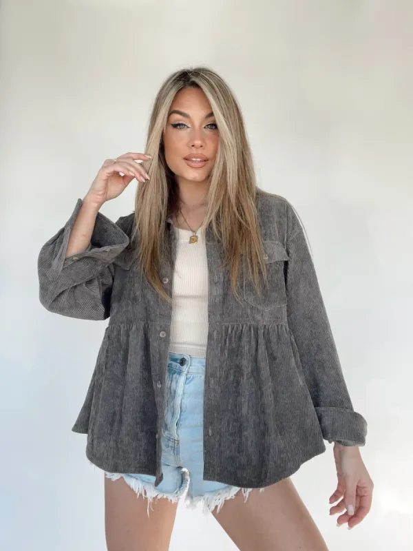 Charcoal Corduroy Peplum Top made by Wishlist
