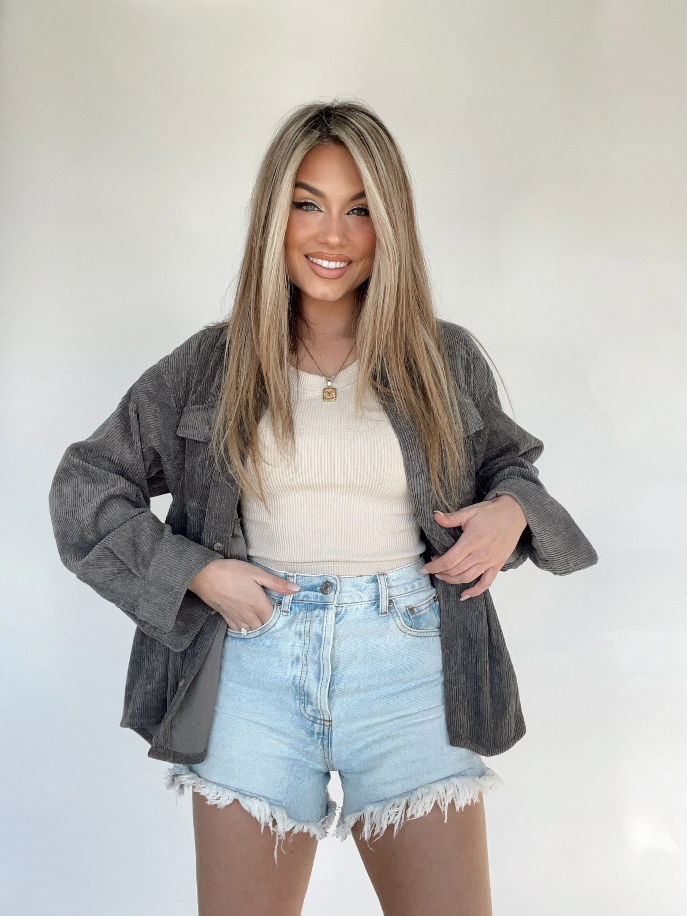 Charcoal Corduroy Peplum Top sold by LANE 201 product image thumbnail 2