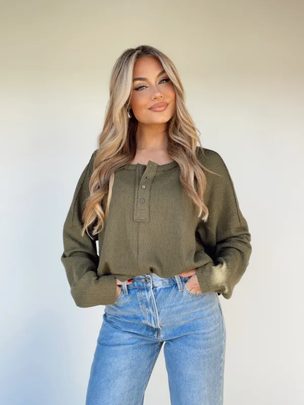 Olive Henley Top sold by LANE 201