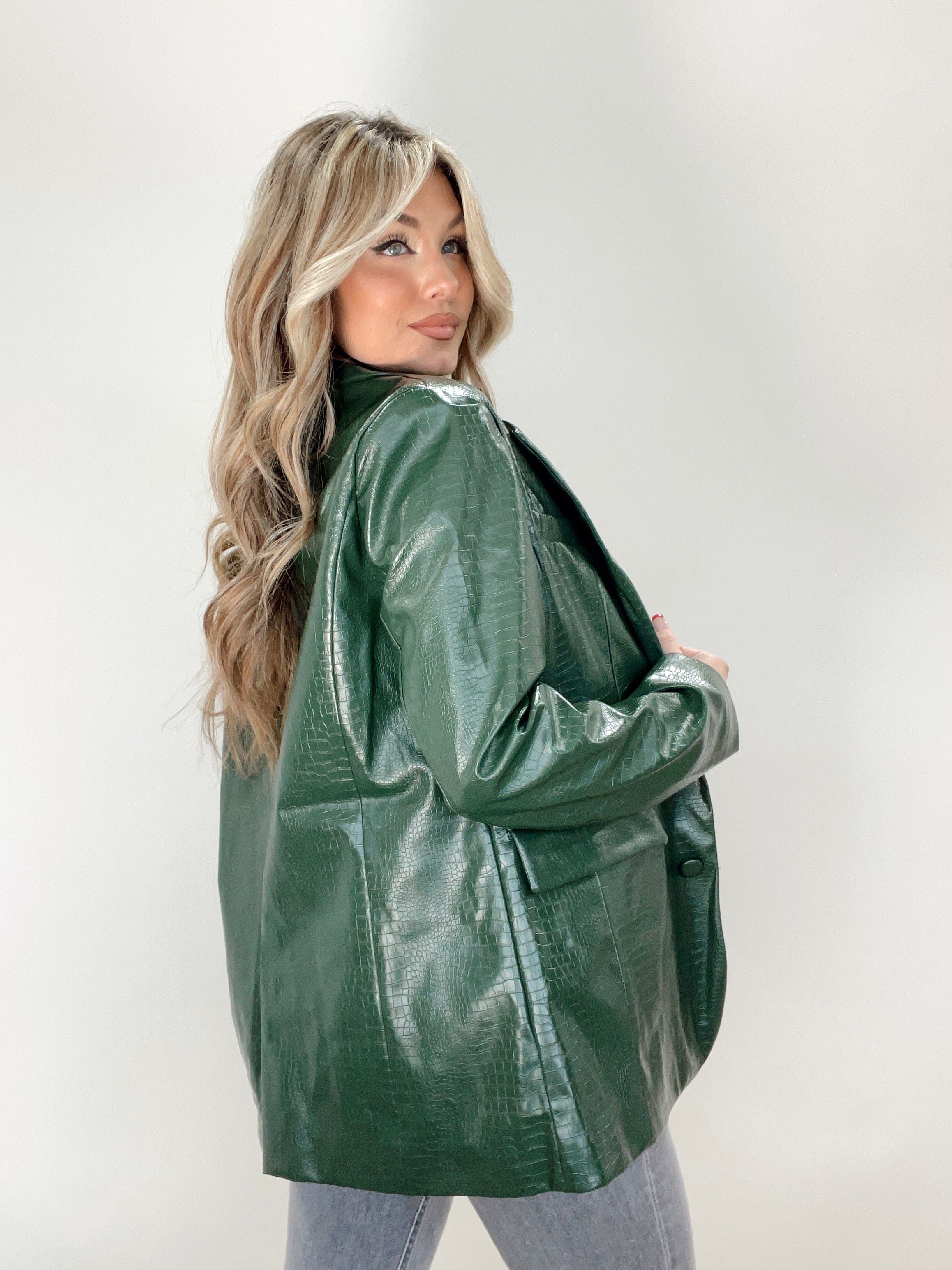 Hunter Green Croc Embossed Blazer sold by LANE 201 product image thumbnail 2