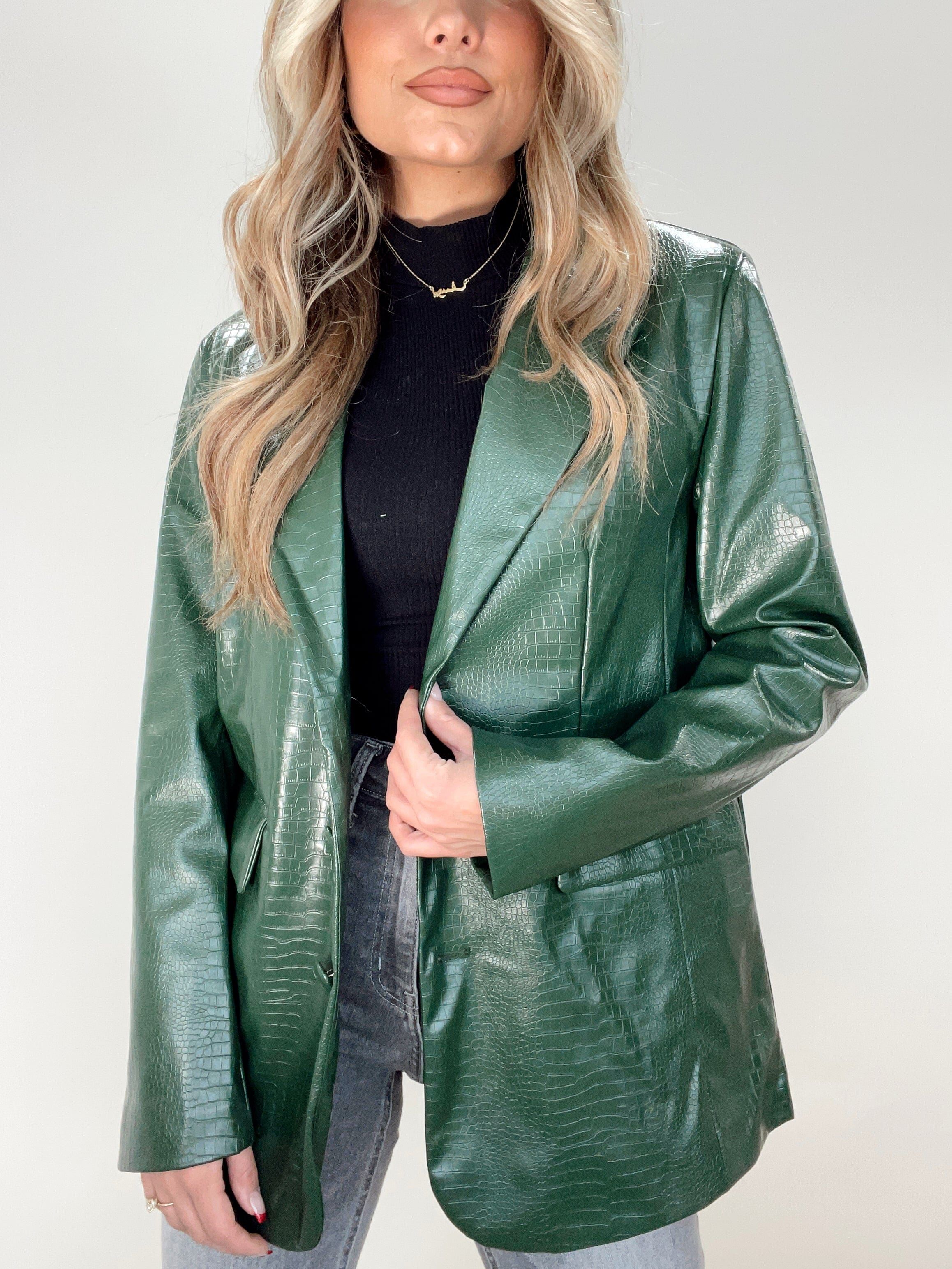 Hunter Green Croc Embossed Blazer sold by LANE 201 product image thumbnail 4