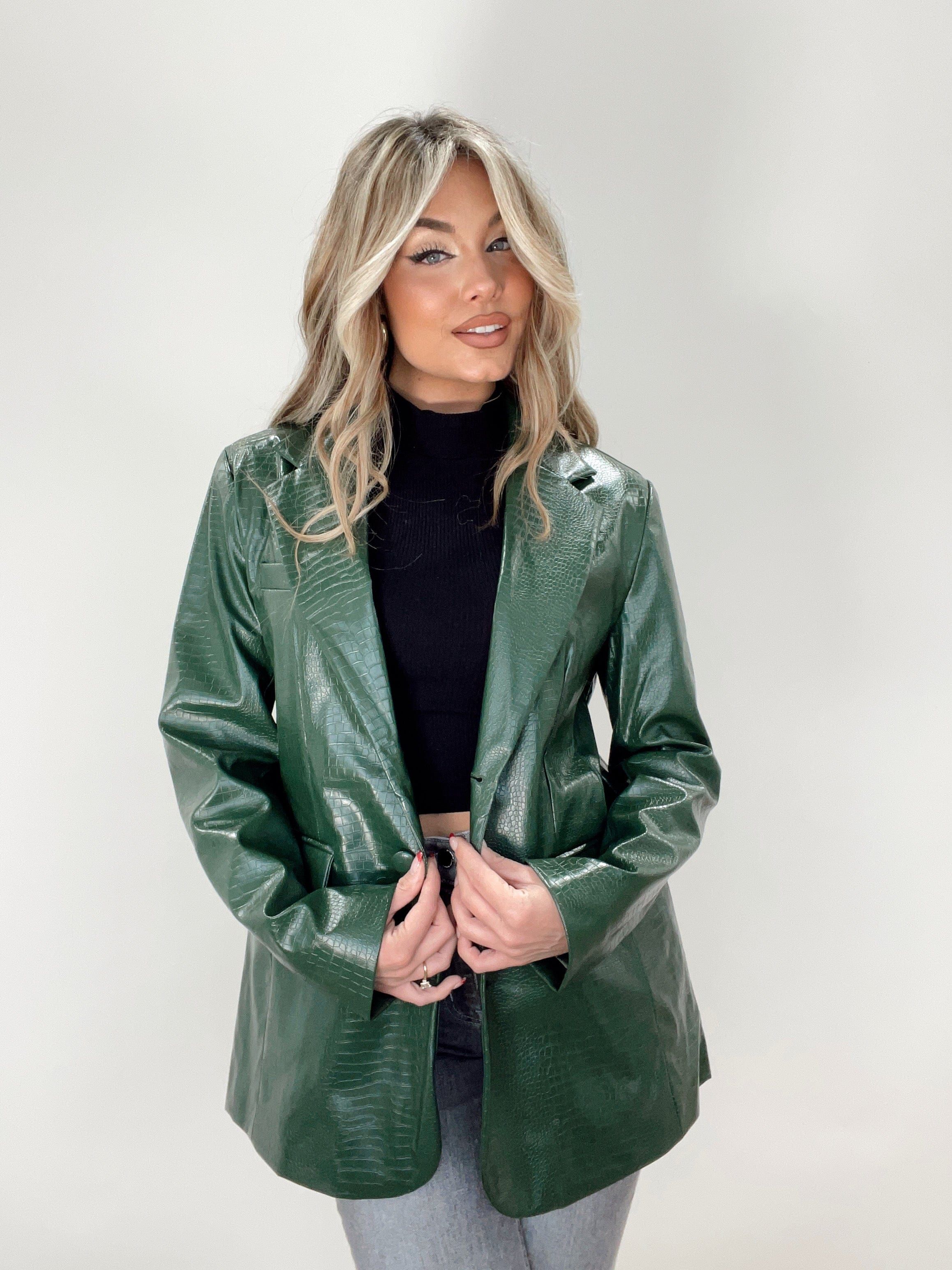 Hunter Green Croc Embossed Blazer sold by LANE 201 product image thumbnail 3