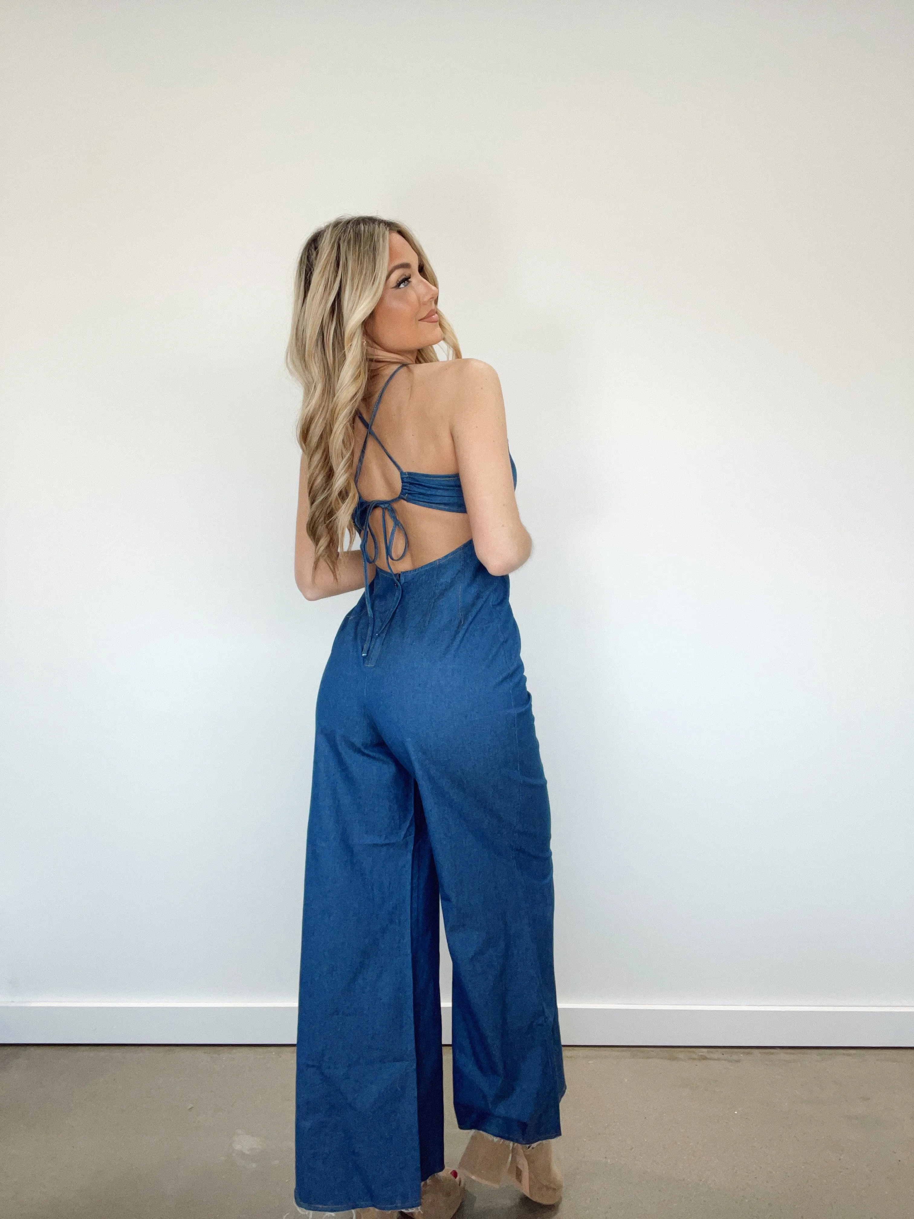 Chambray Halter Jumpsuit sold by LANE 201 product image thumbnail 2