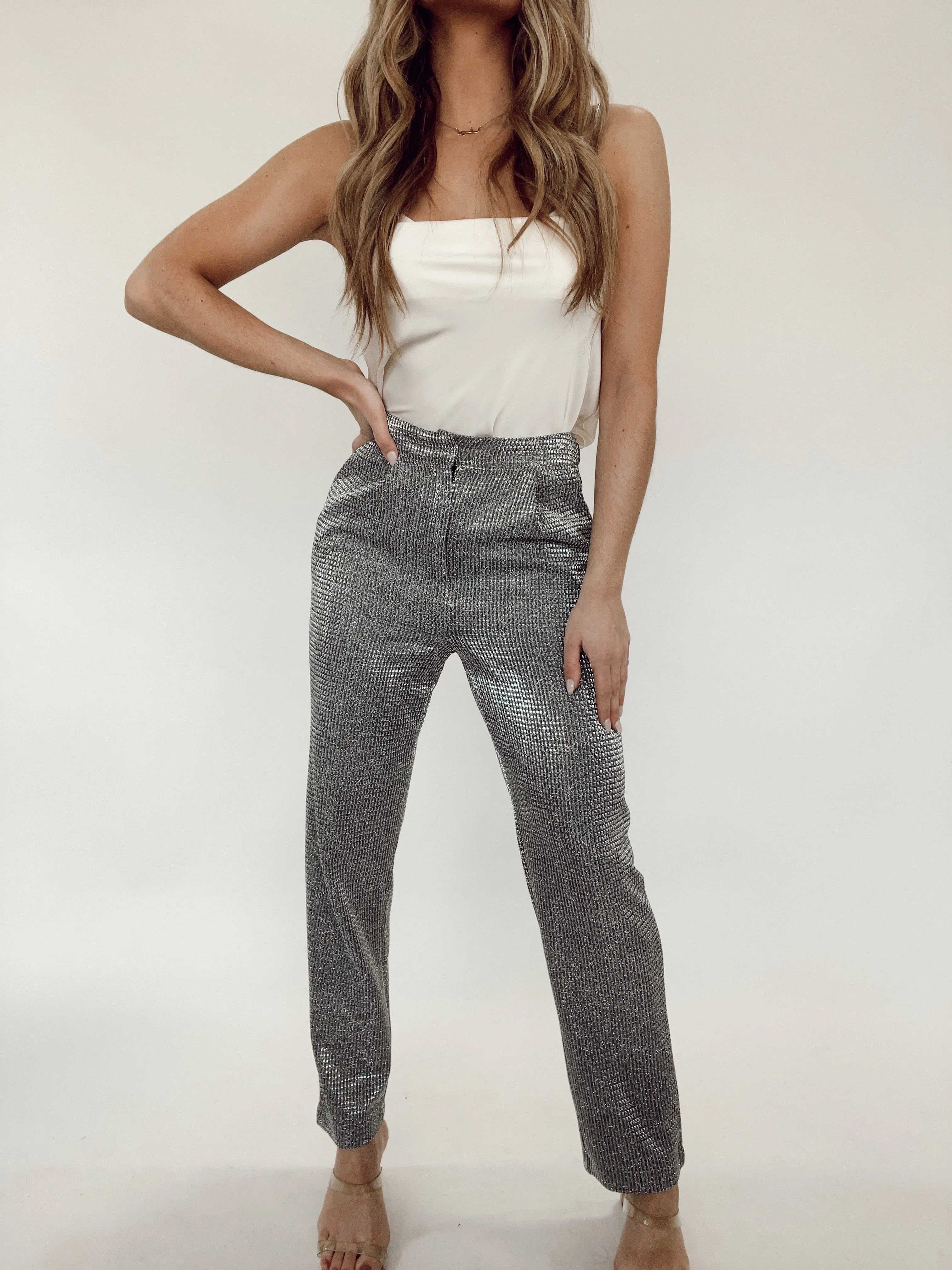 Main Event Metallic Pants sold by LANE 201