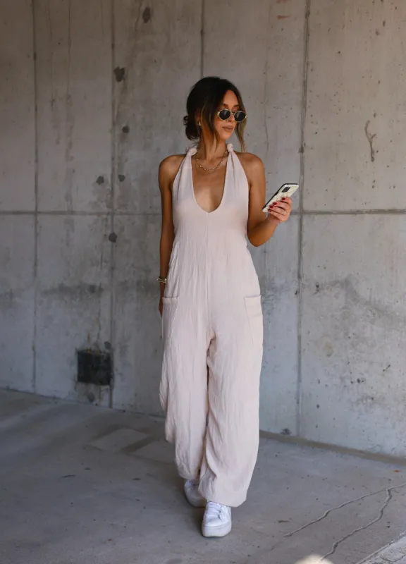Gauze Halter Jumpsuit sold by LANE 201