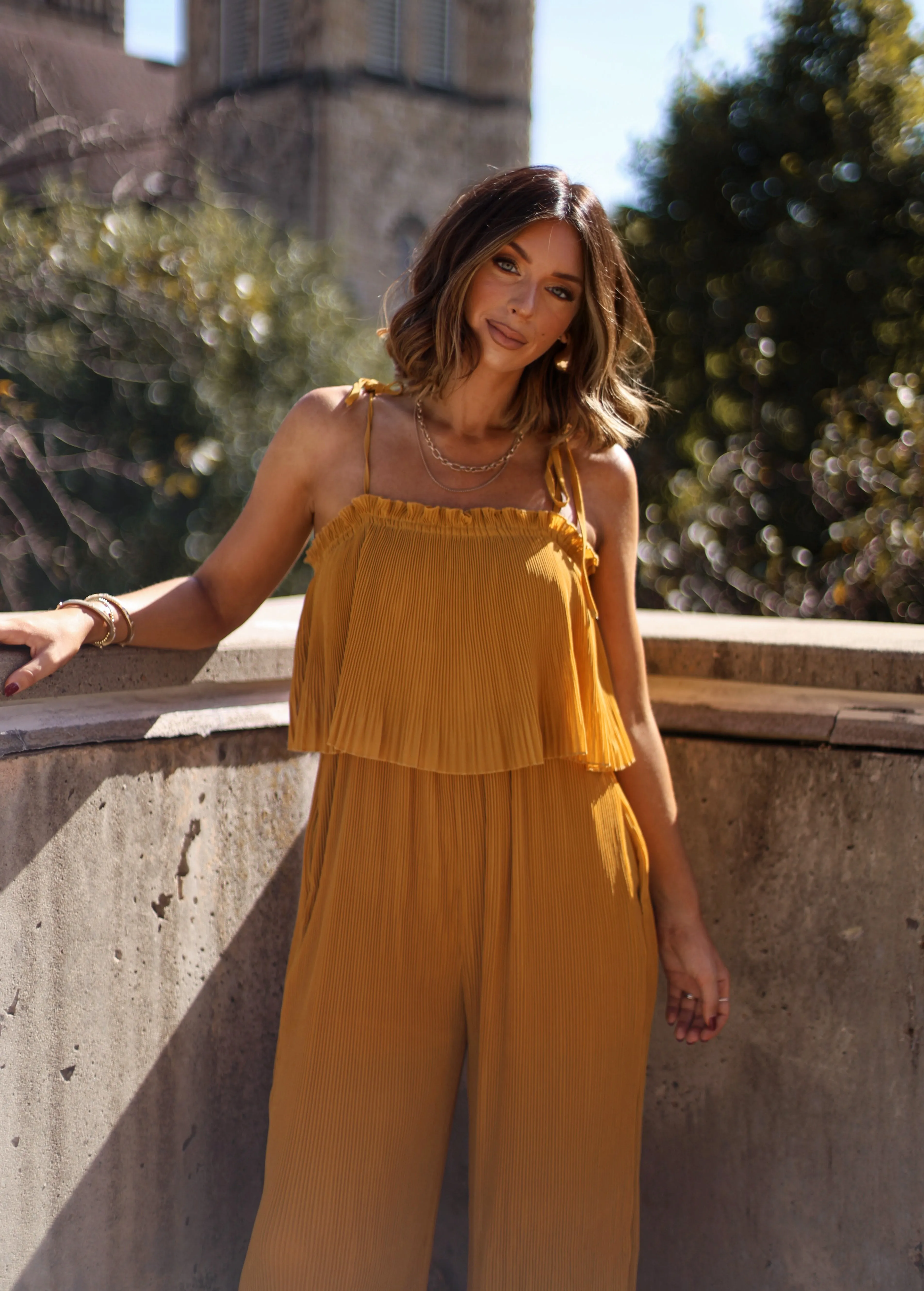Mustard Pleated Jumpsuit sold by LANE 201 product image thumbnail 4