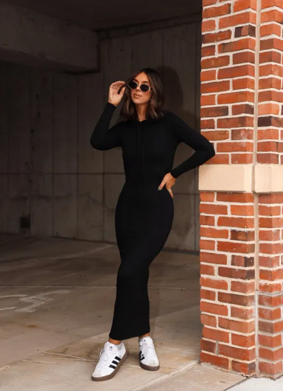Black Hooded Maxi Dress sold by LANE 201
