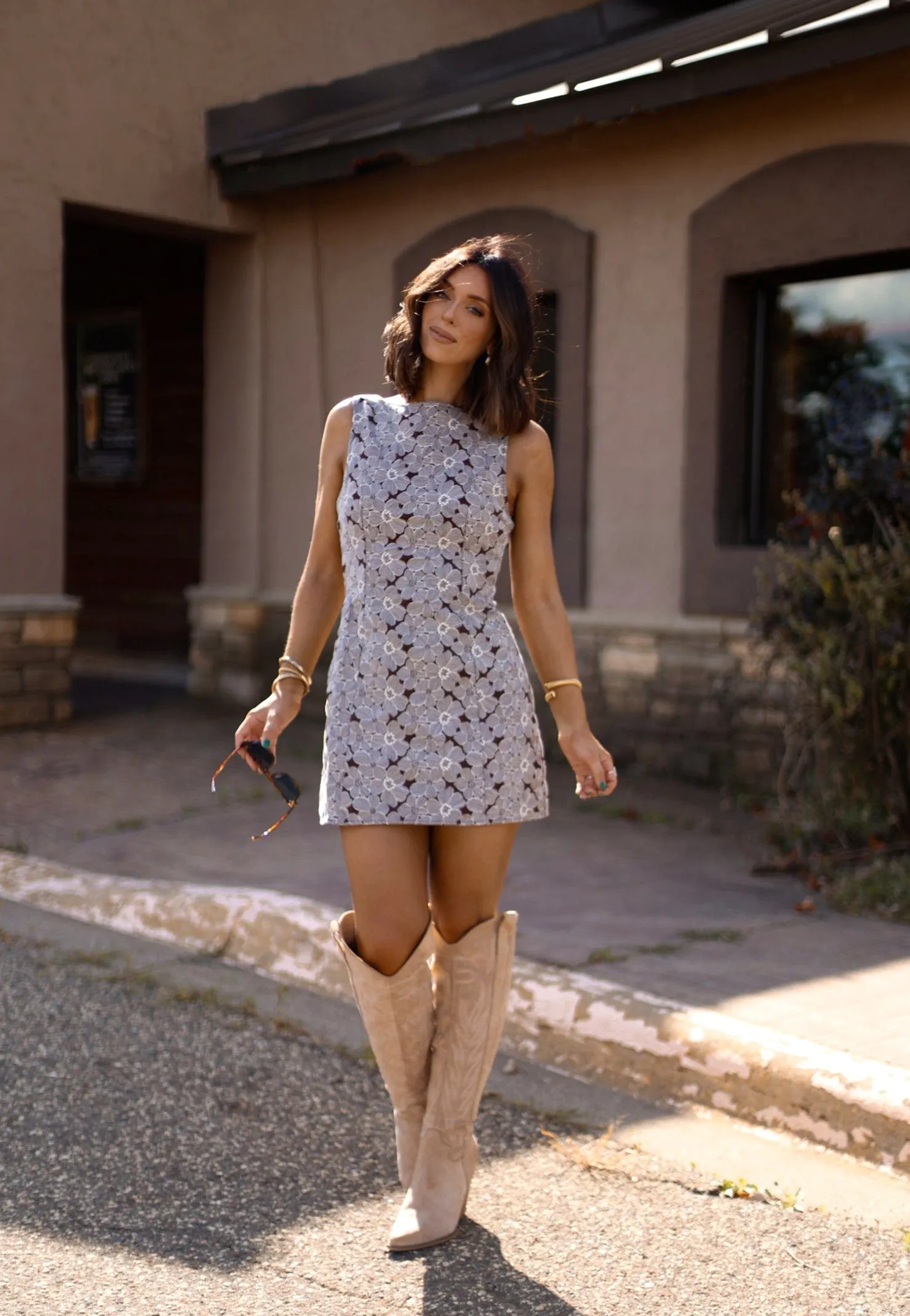 Brown Embroidered Floral Mini Dress sold by LANE 201 product image thumbnail 5