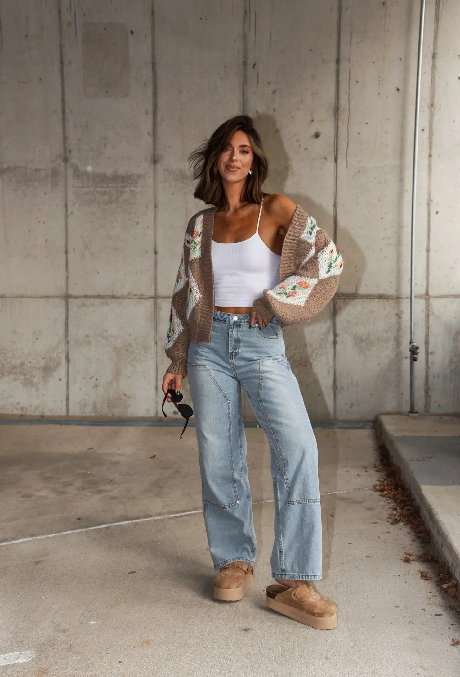 Tan Flower Knit Cardigan sold by LANE 201 product image thumbnail 4