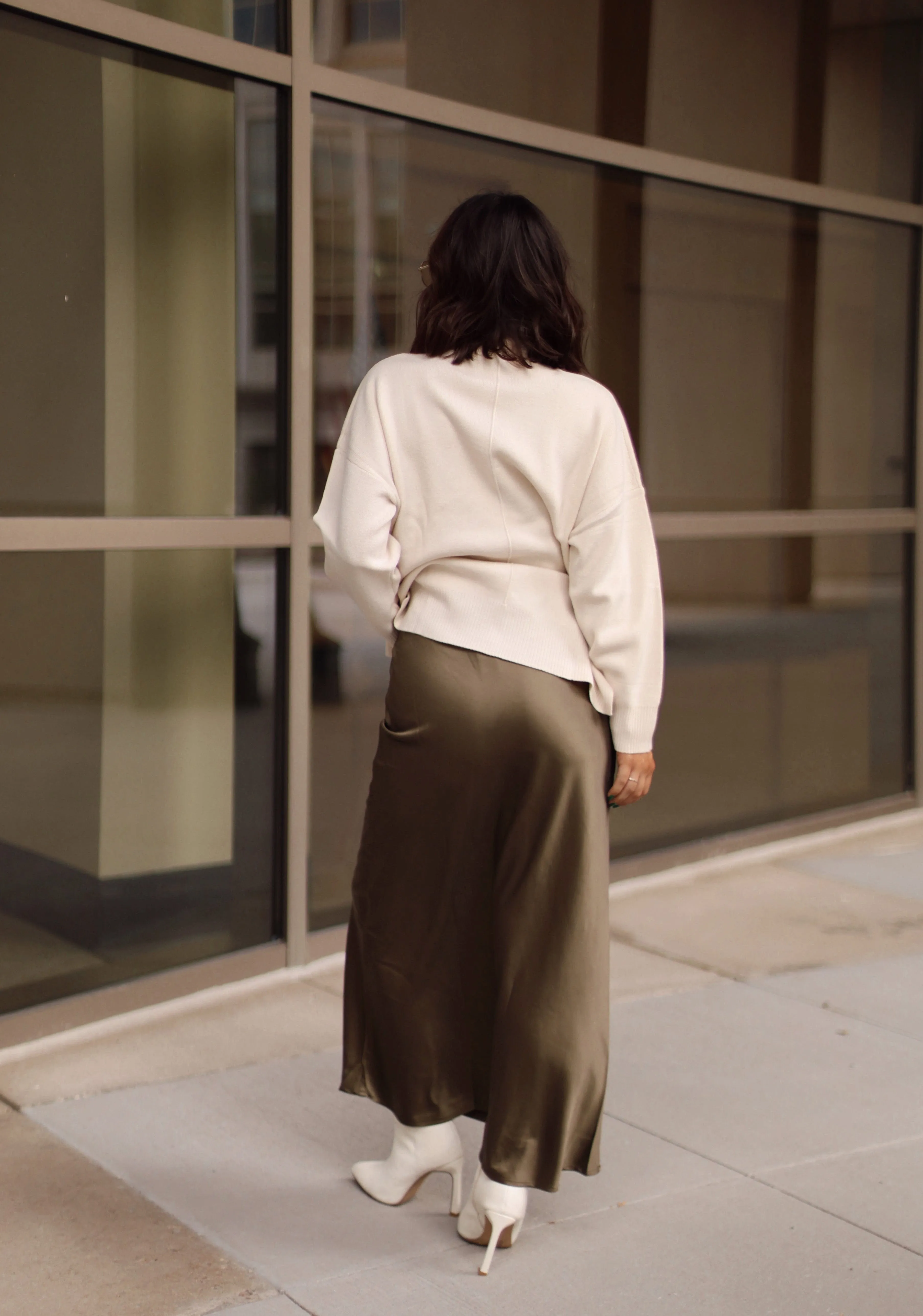 Olive Satin Midi Skirt sold by LANE 201 product image thumbnail 2