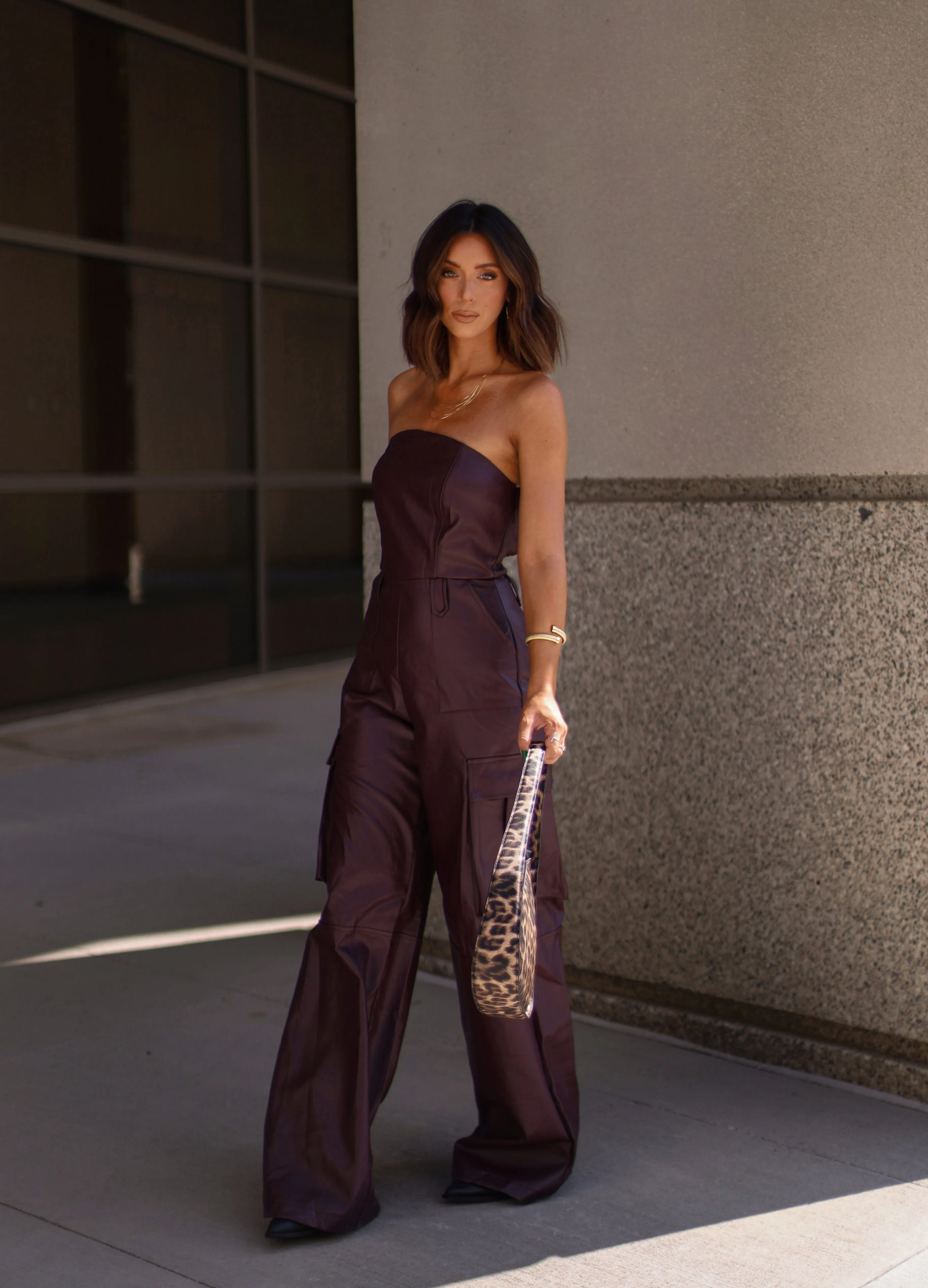 Dark Burgundy Leather Jumpsuit sold by LANE 201 product image thumbnail 4