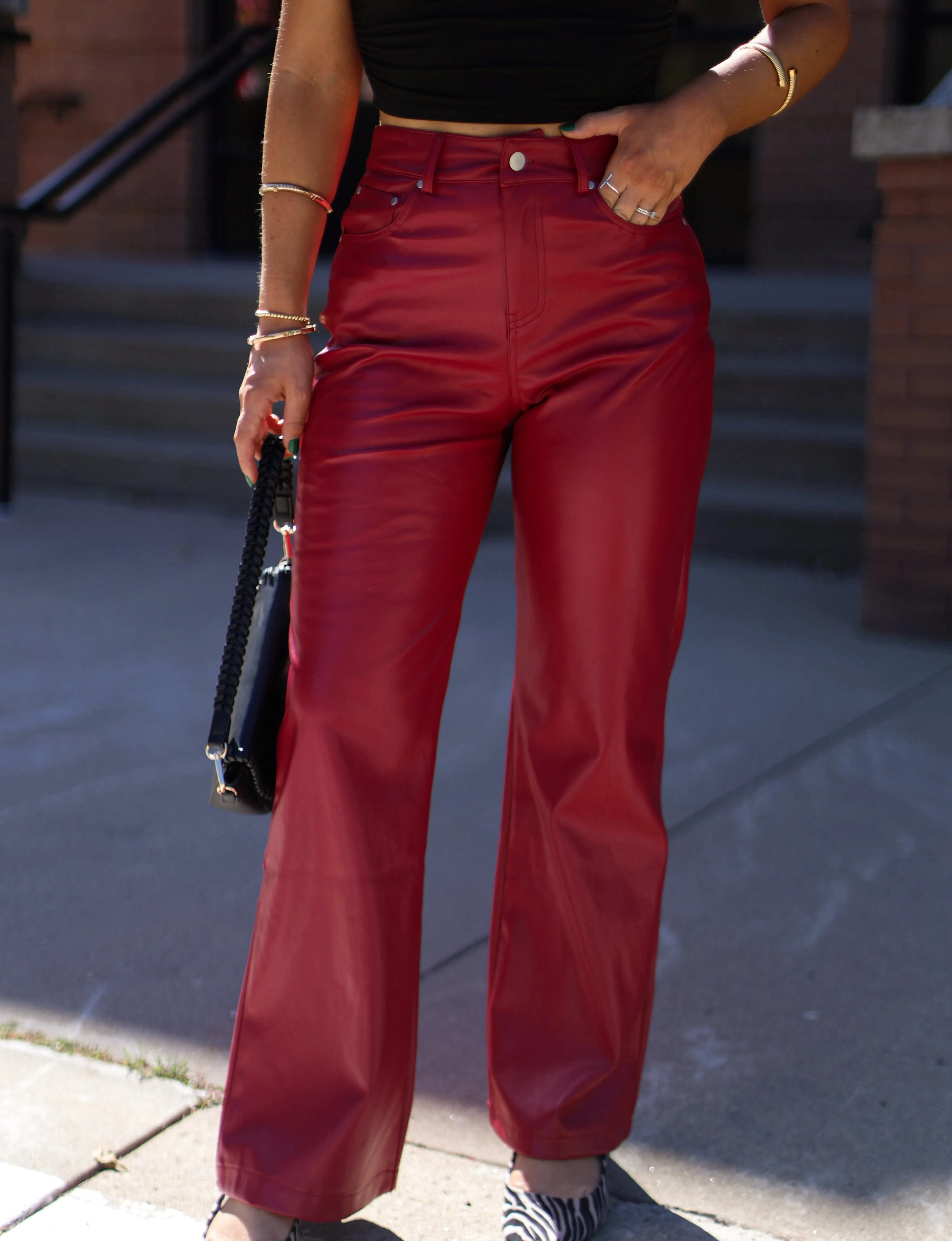 Red Faux Leather Pant sold by LANE 201
