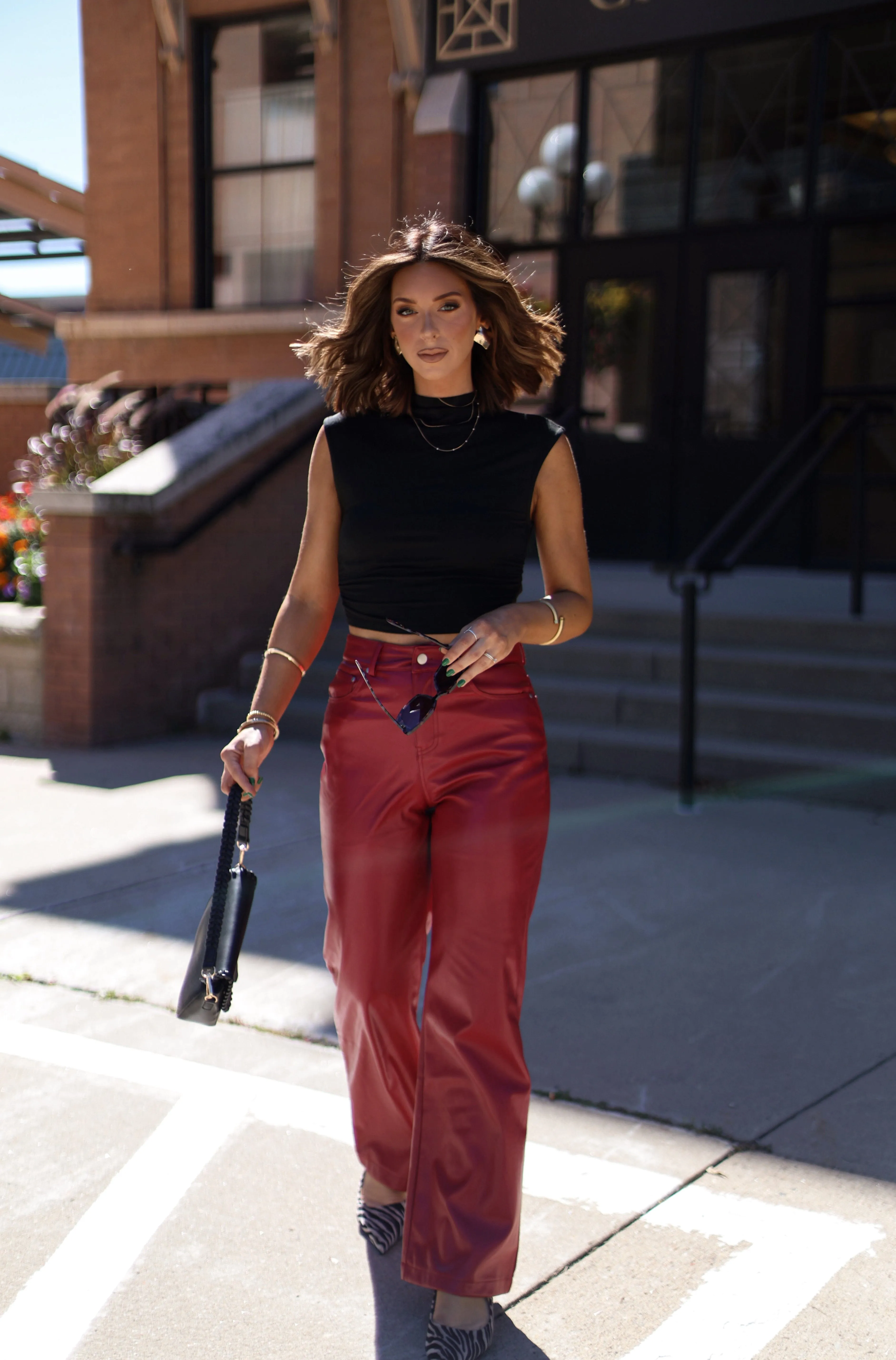Red Faux Leather Pant sold by LANE 201 product image thumbnail 4