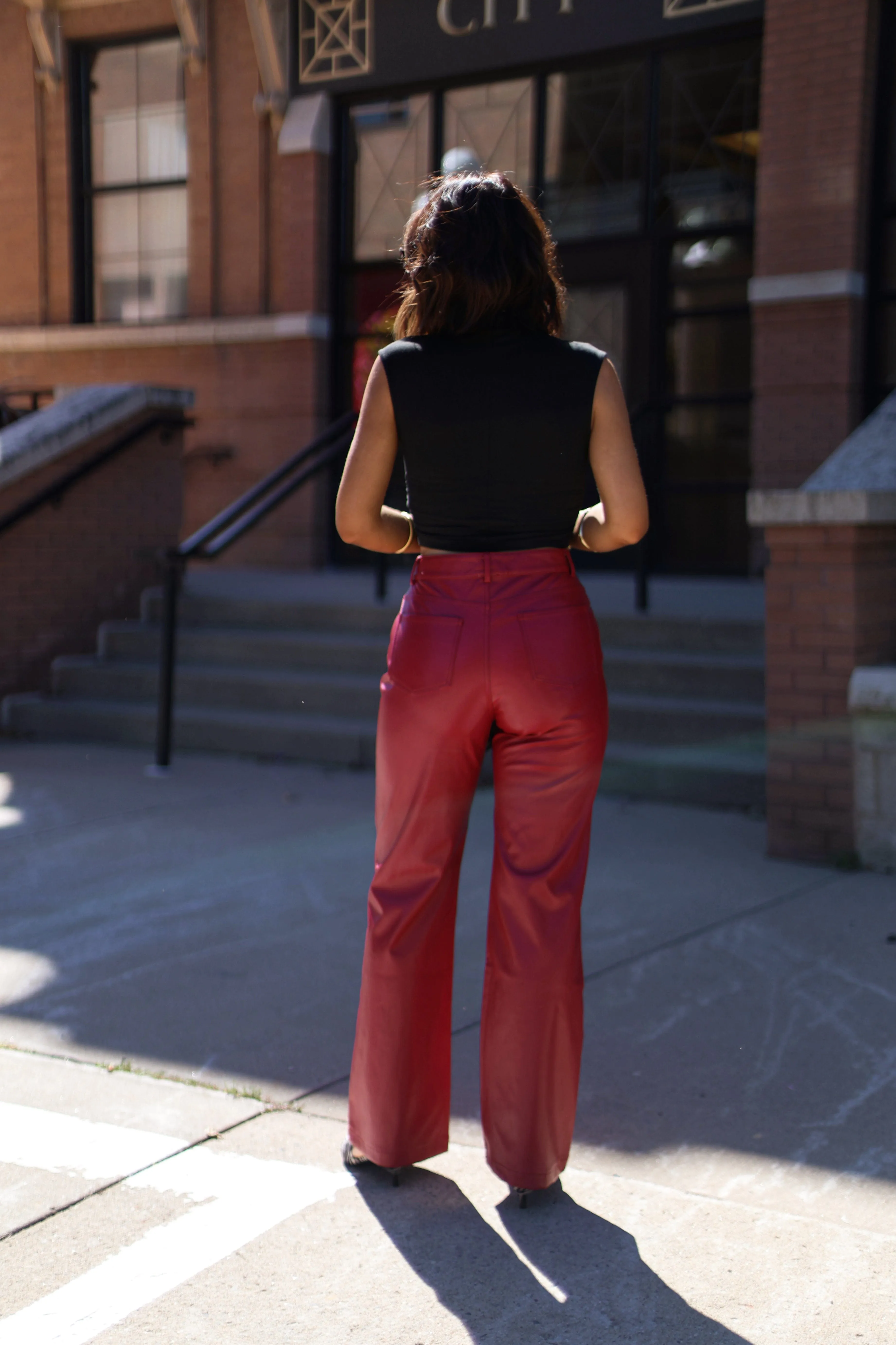 Red Faux Leather Pant sold by LANE 201 product image thumbnail 2