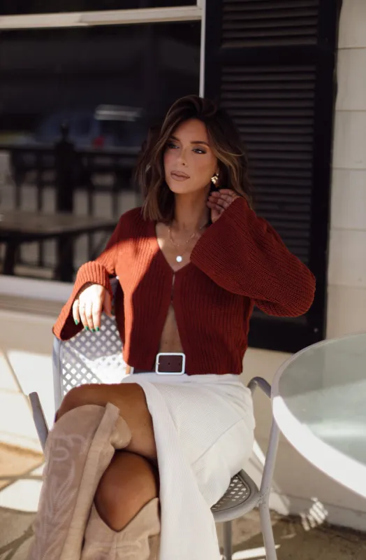 Rust Crochet Cardigan sold by LANE 201