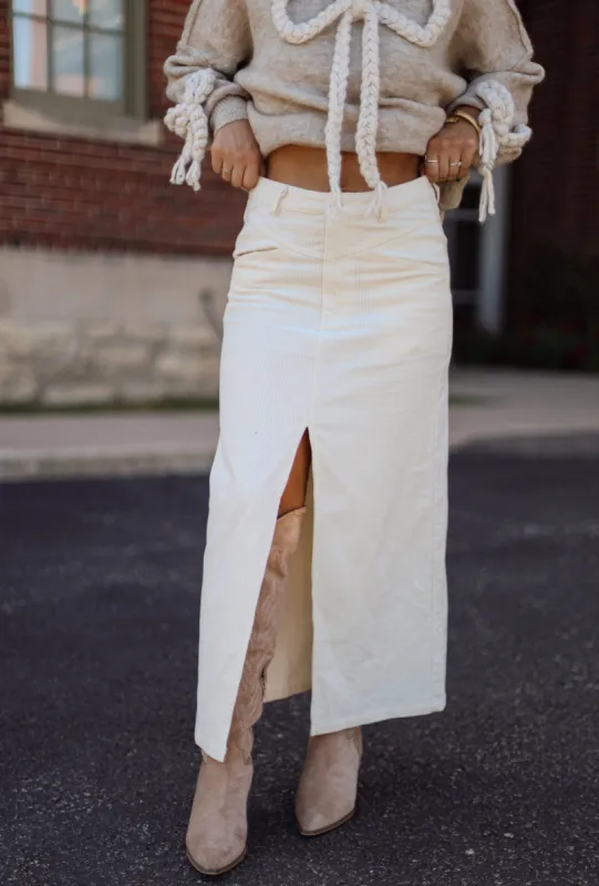 Cream Corduroy Maxi Skirt sold by LANE 201