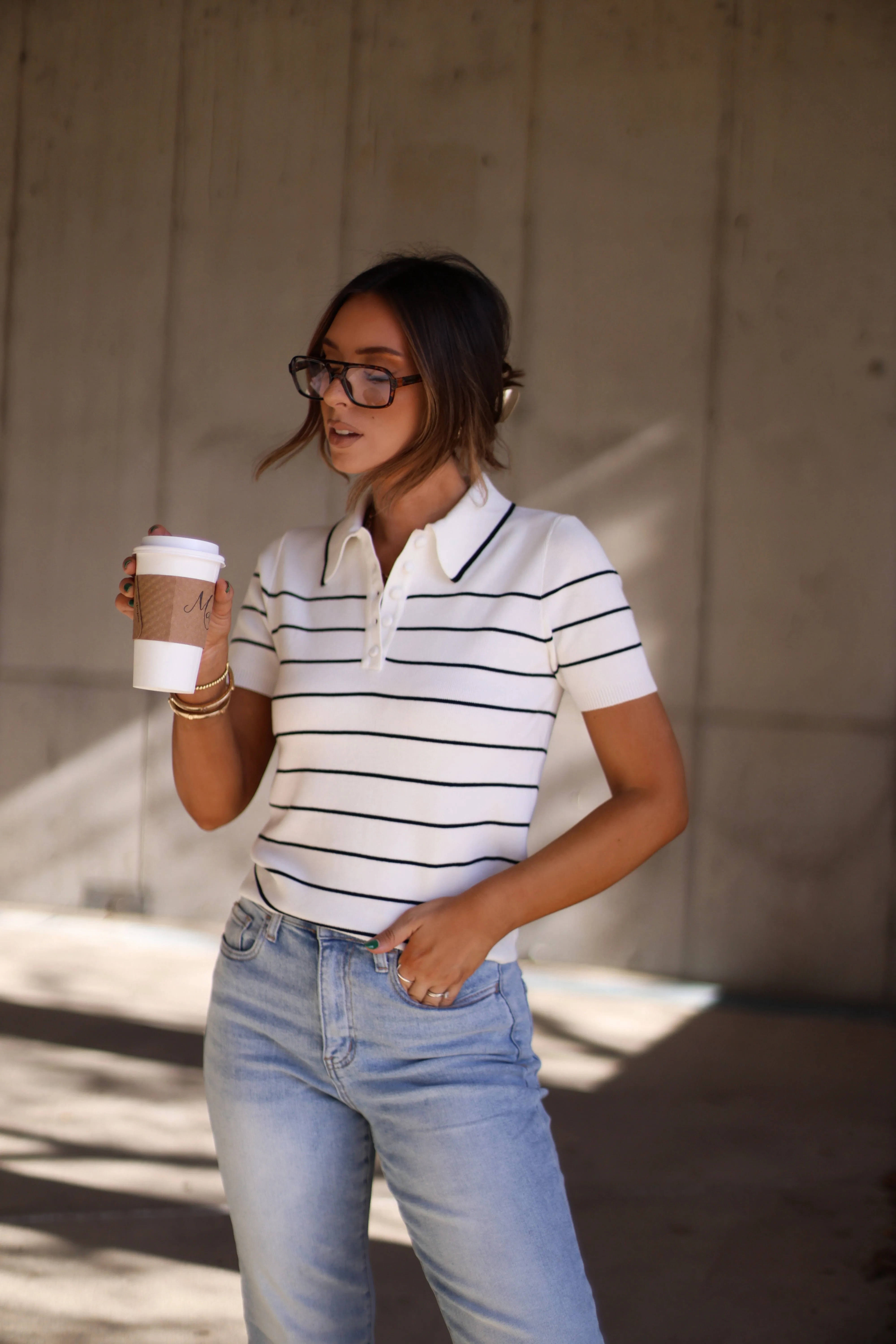 Striped Knit Polo sold by LANE 201