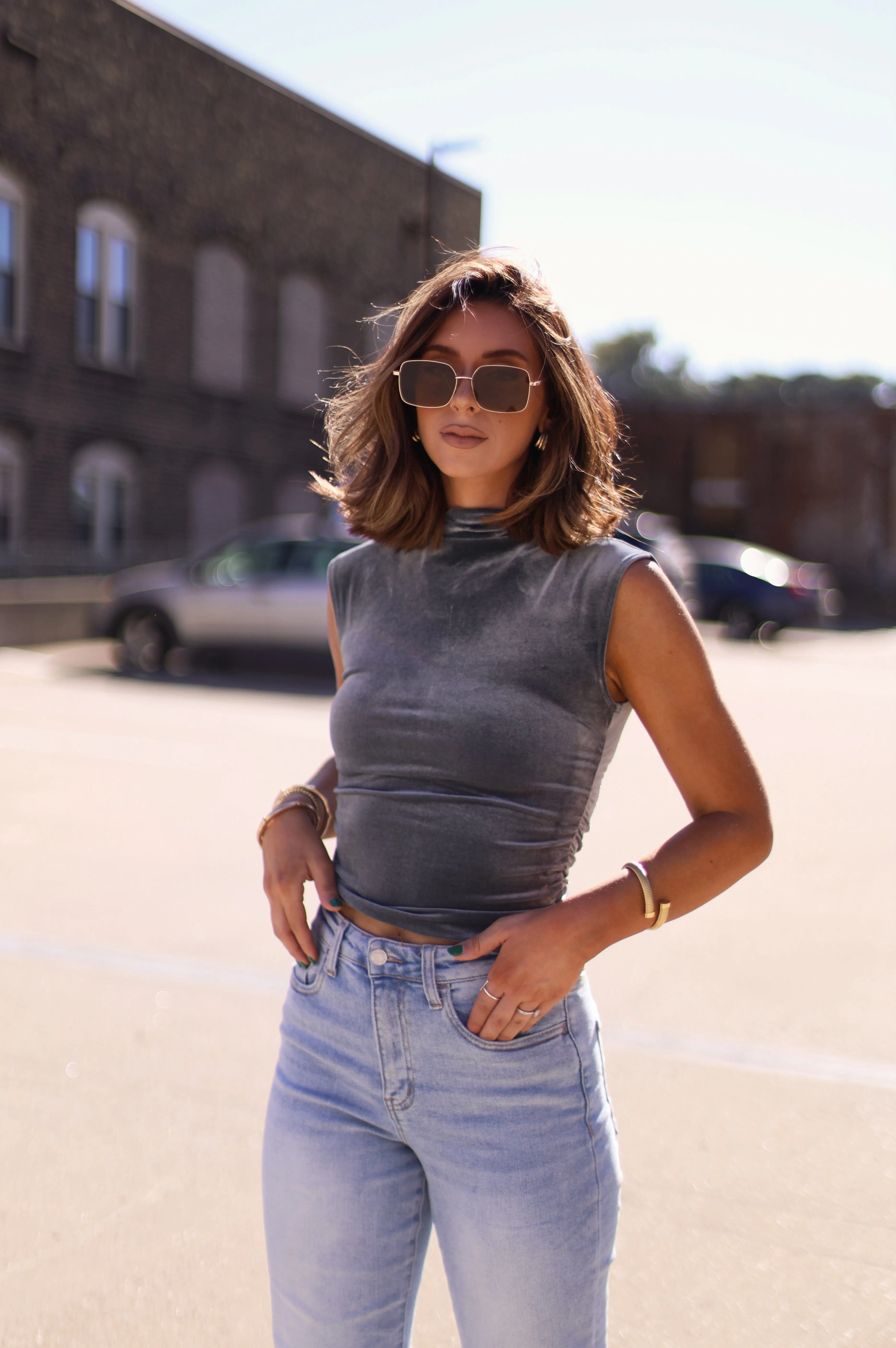 Velvet Mock Neck Top sold by LANE 201