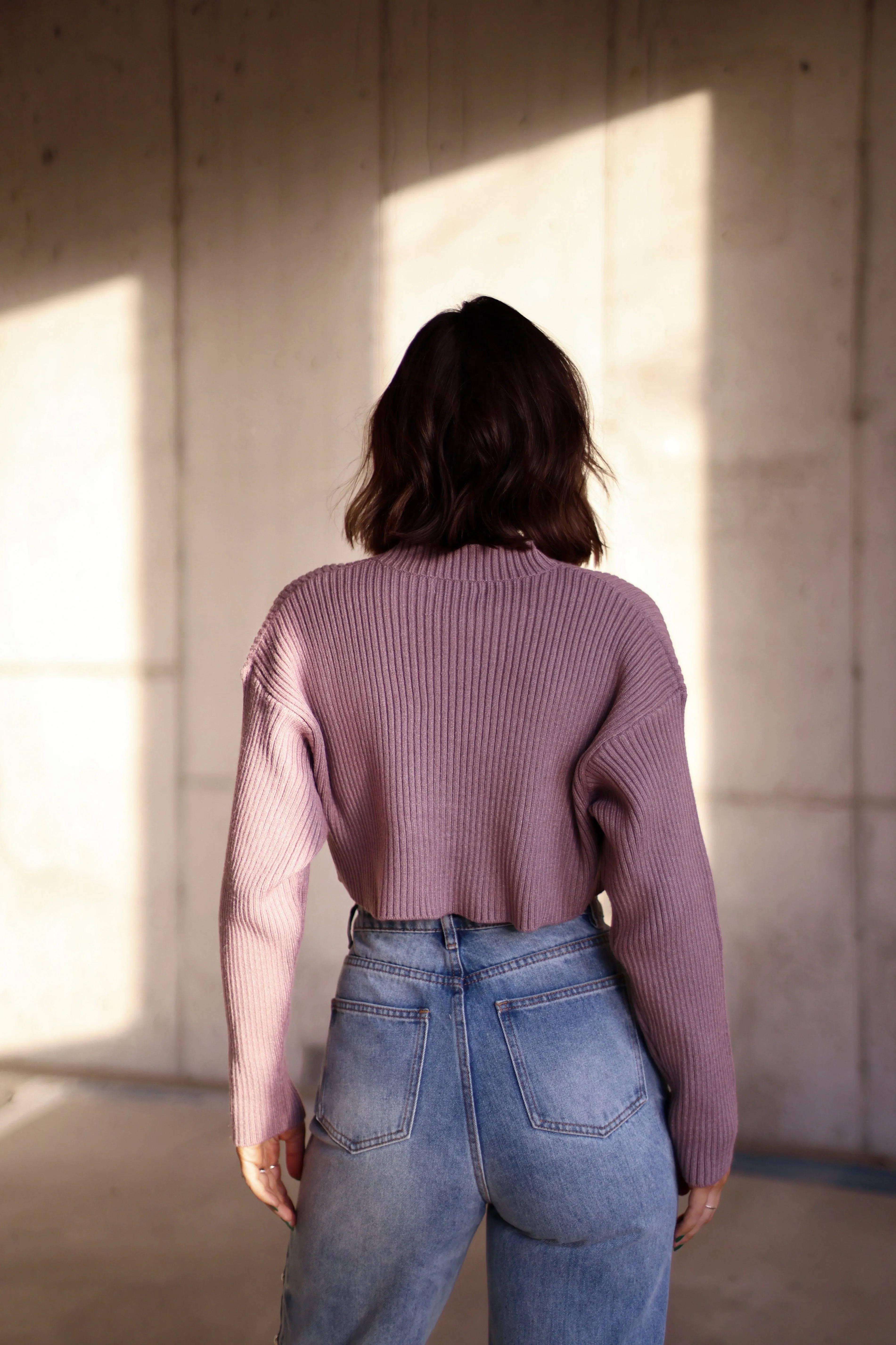 Dusty Purple Cropped Sweater sold by LANE 201 product image thumbnail 2