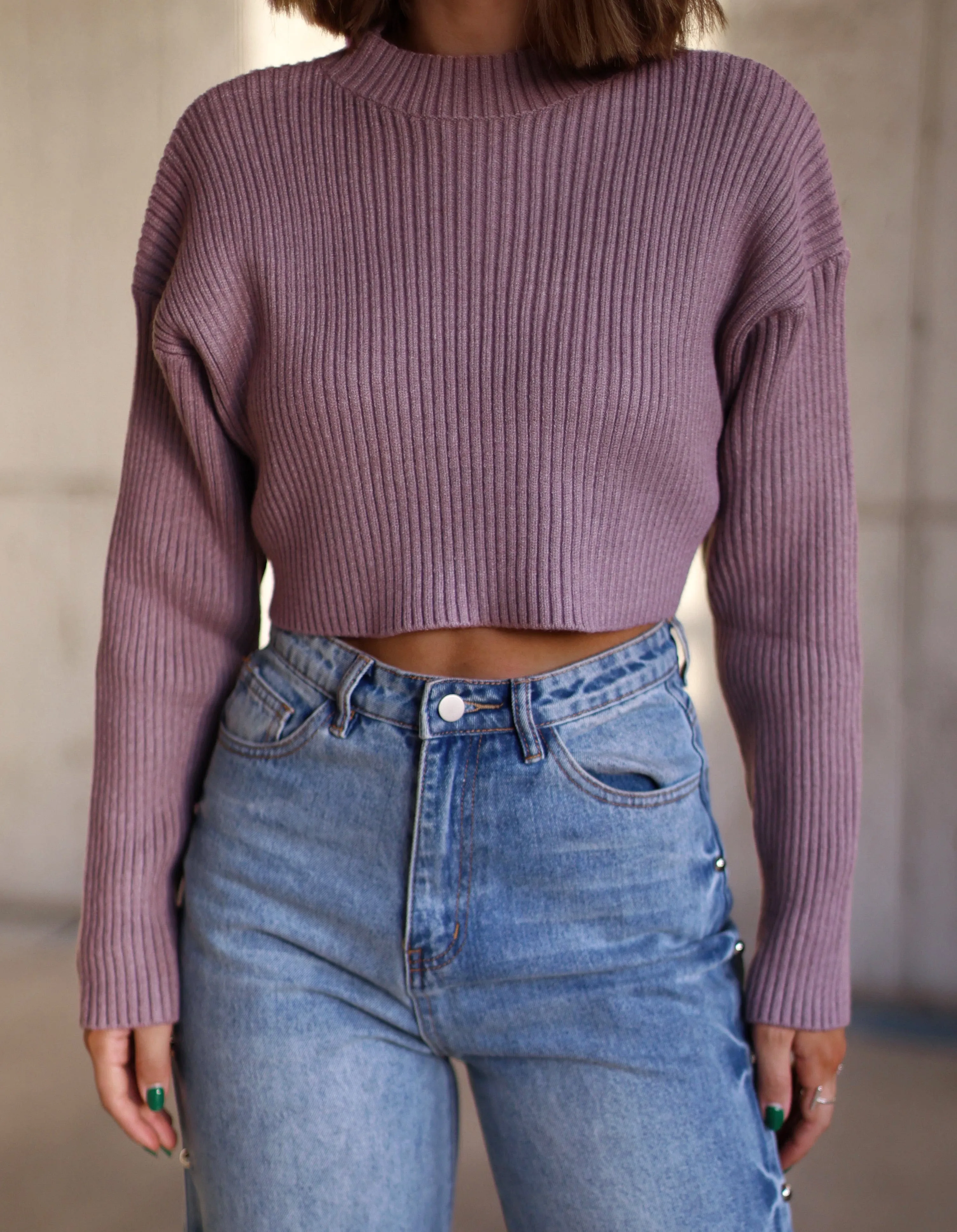 Dusty Purple Cropped Sweater sold by LANE 201 product image thumbnail 3