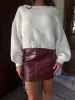 Burgundy Leather Mini Skirt sold by LANE 201
