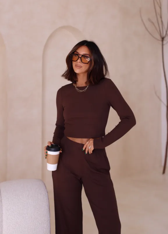 Brown Ribbed Knit Top sold by LANE 201