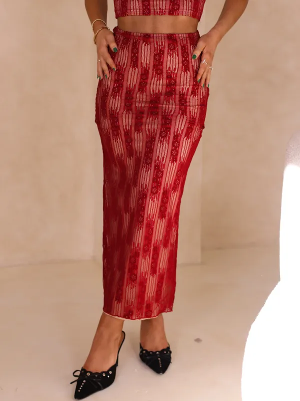 Cherry Lace Skirt sold by LANE 201