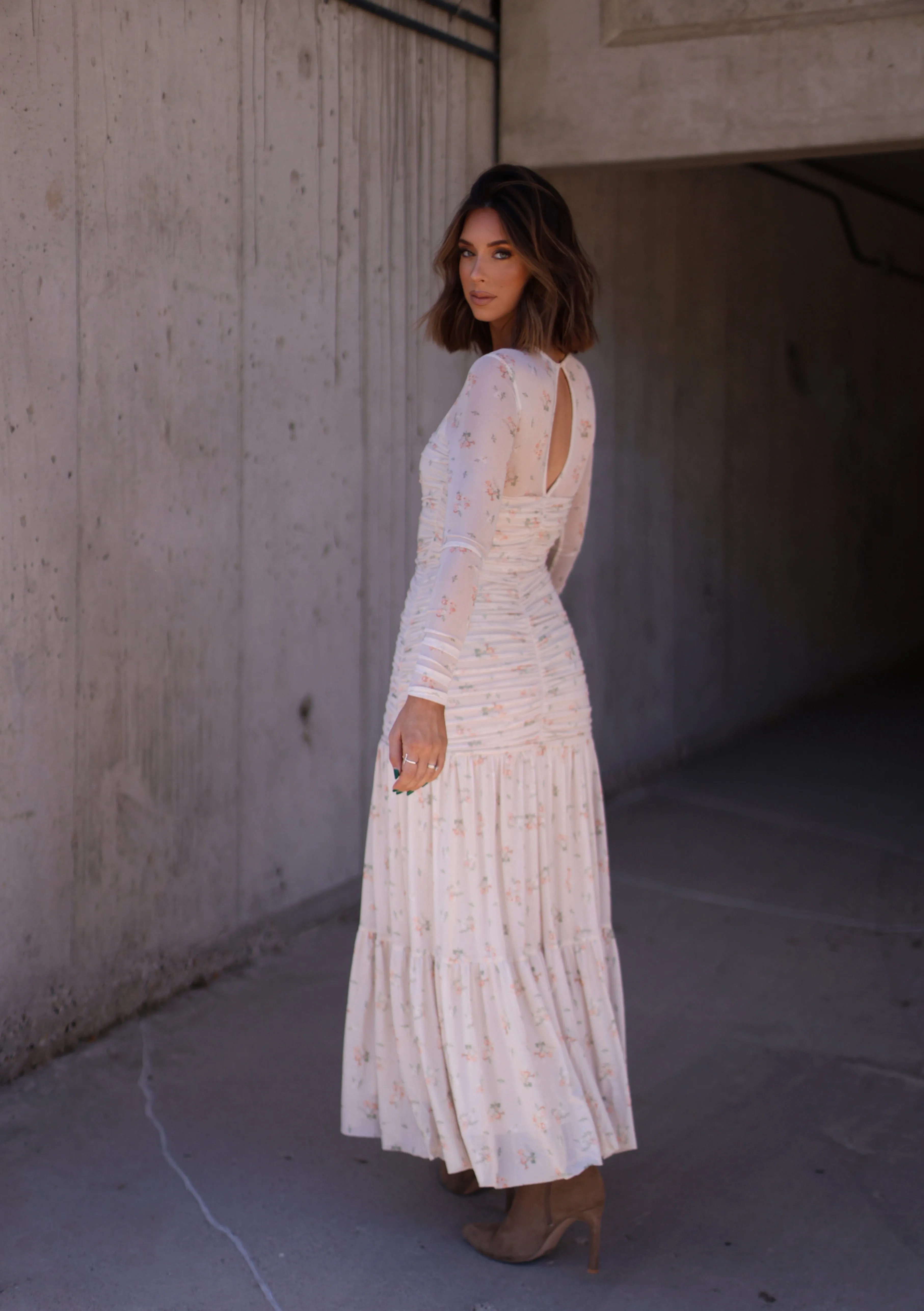 Mesh Floral Gathered Maxi Dress sold by LANE 201 product image thumbnail 3