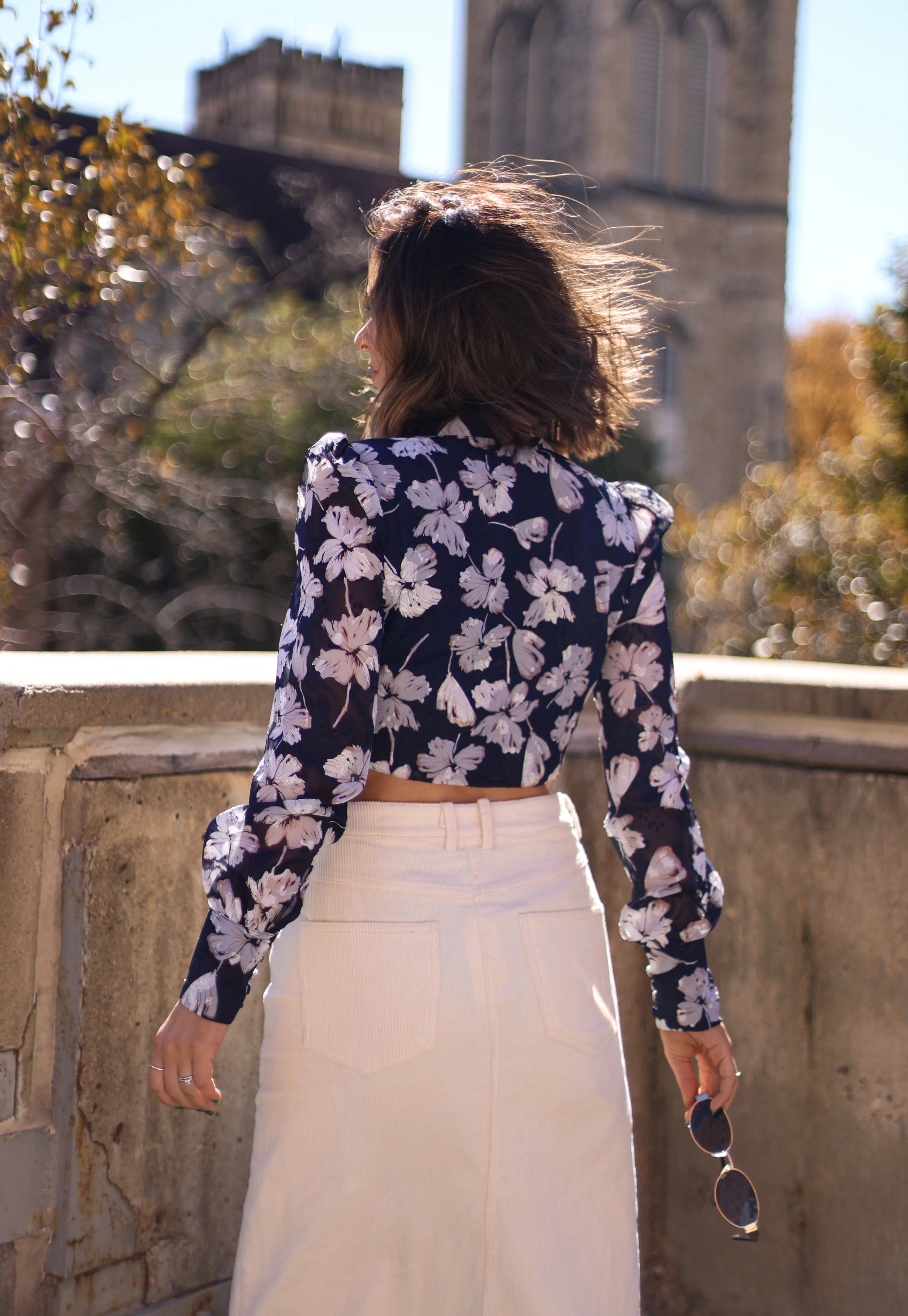 Navy Floral Chiffon Corset Top sold by LANE 201 product image thumbnail 3
