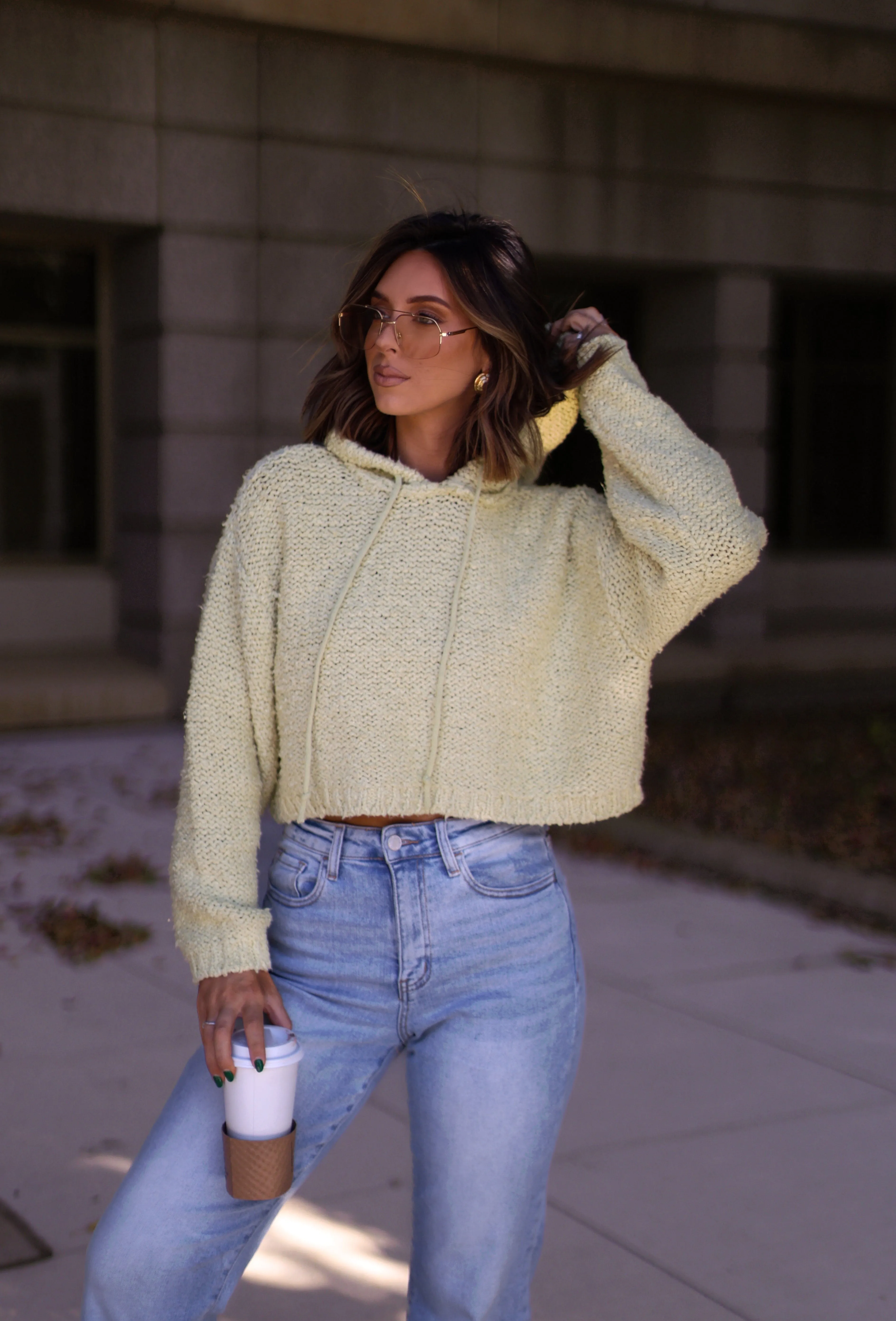 Lime Knit Pullover Hoodie sold by LANE 201