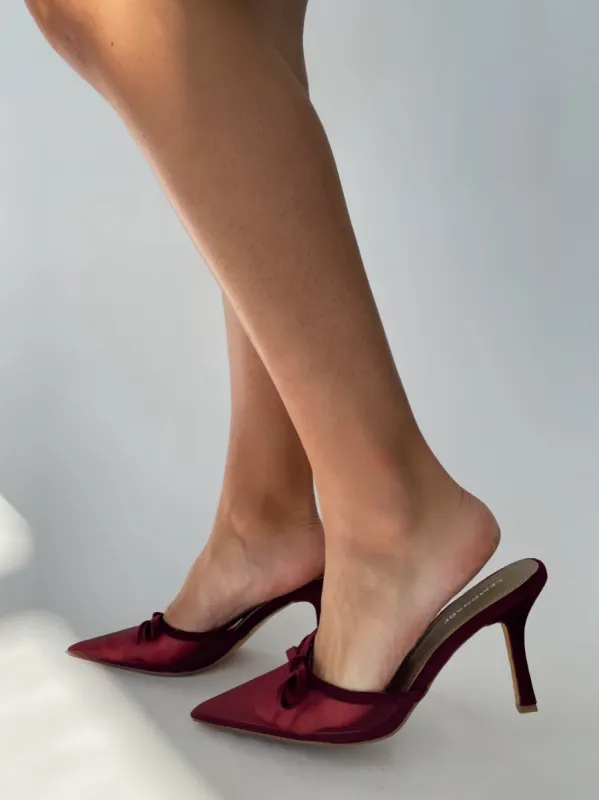 Cherry Mesh Bow Heel sold by LANE 201
