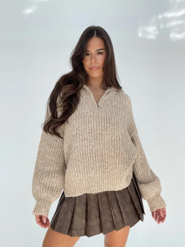 Taupe Quarter Zip Sweater sold by LANE 201
