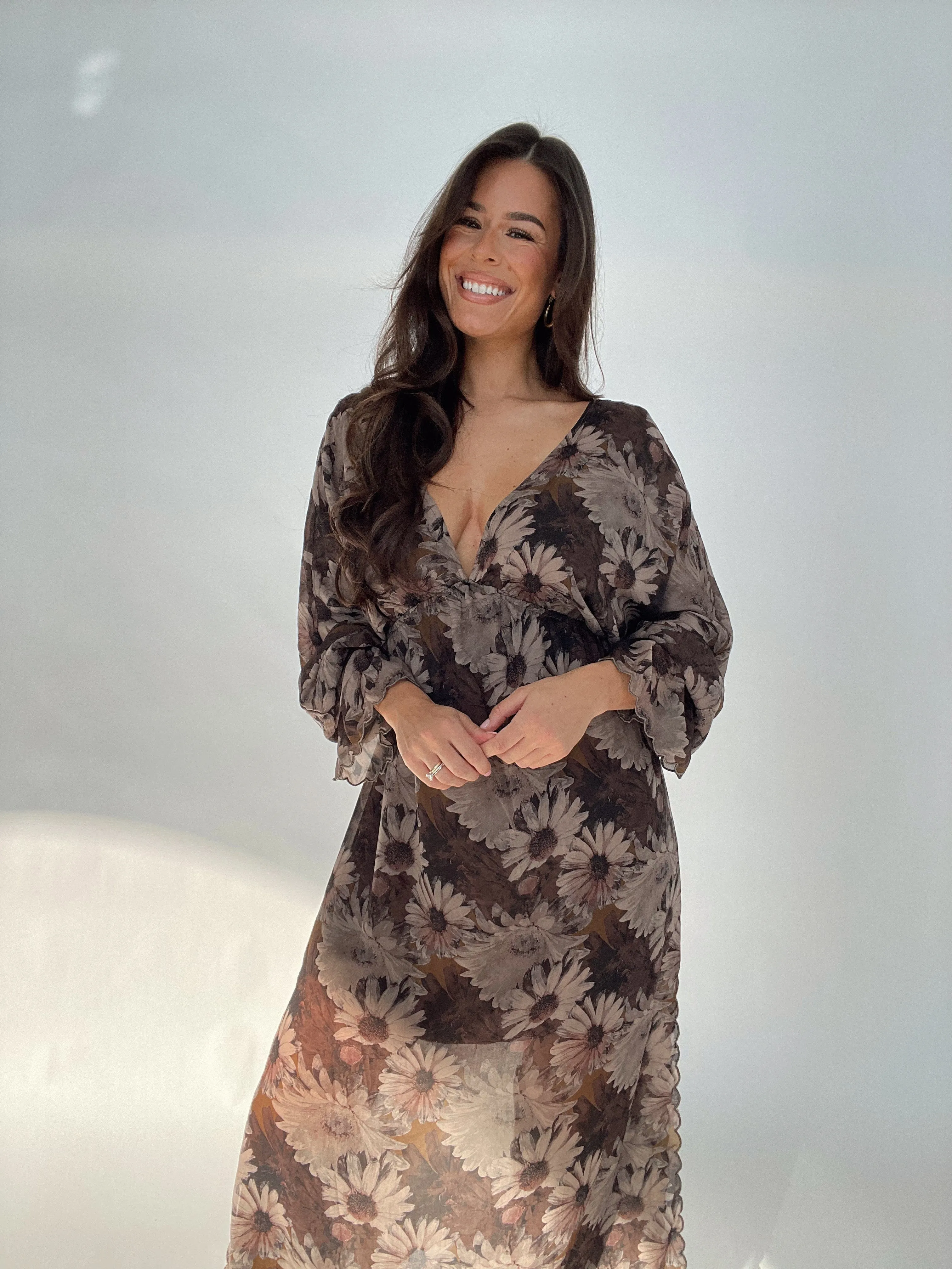 Brown Sunflower Maxi Dress sold by LANE 201 product image thumbnail 5