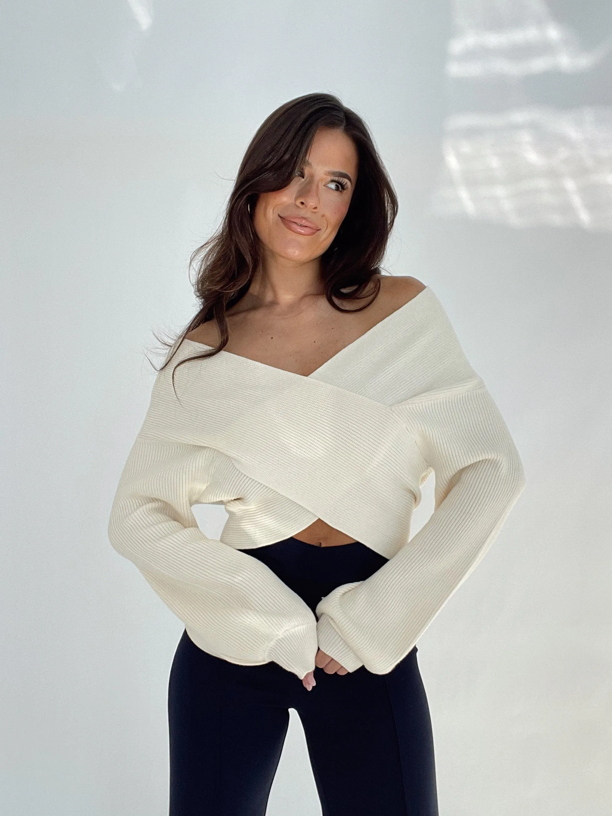 Cream Overlapped Sweater sold by LANE 201