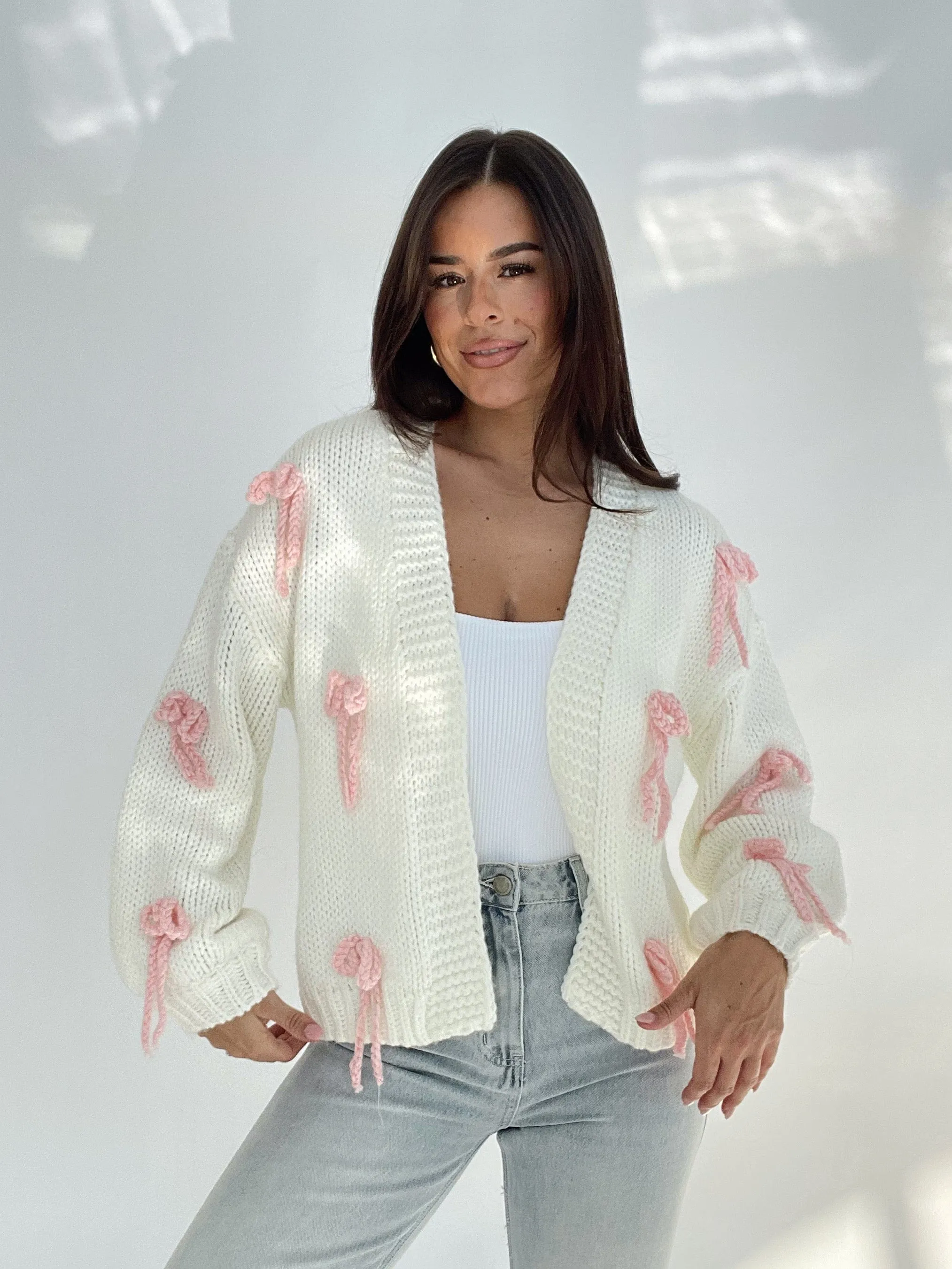 Chunky Knit Bow Cardigan sold by LANE 201 product image thumbnail 4