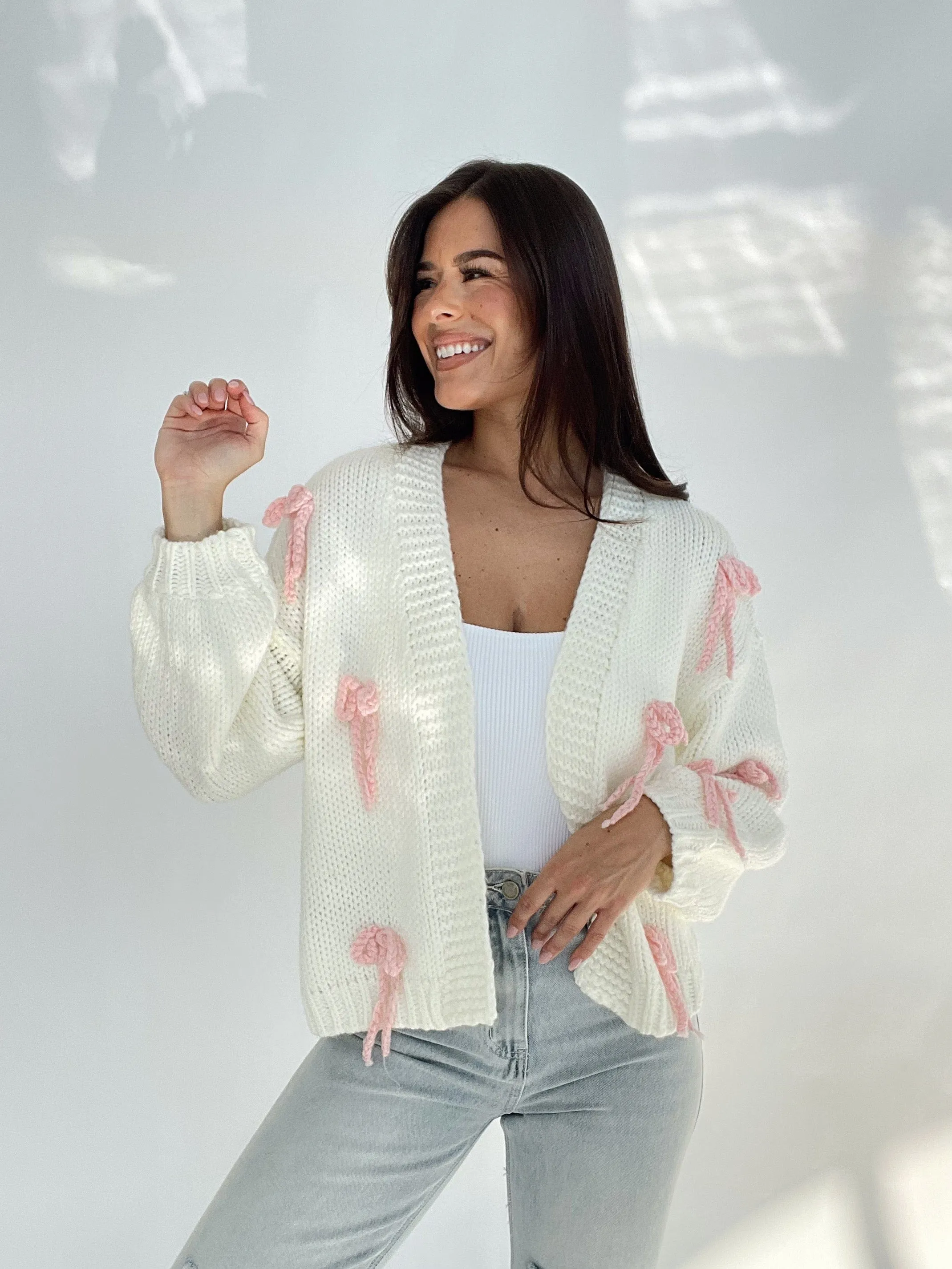 Chunky Knit Bow Cardigan sold by LANE 201 product image thumbnail 3