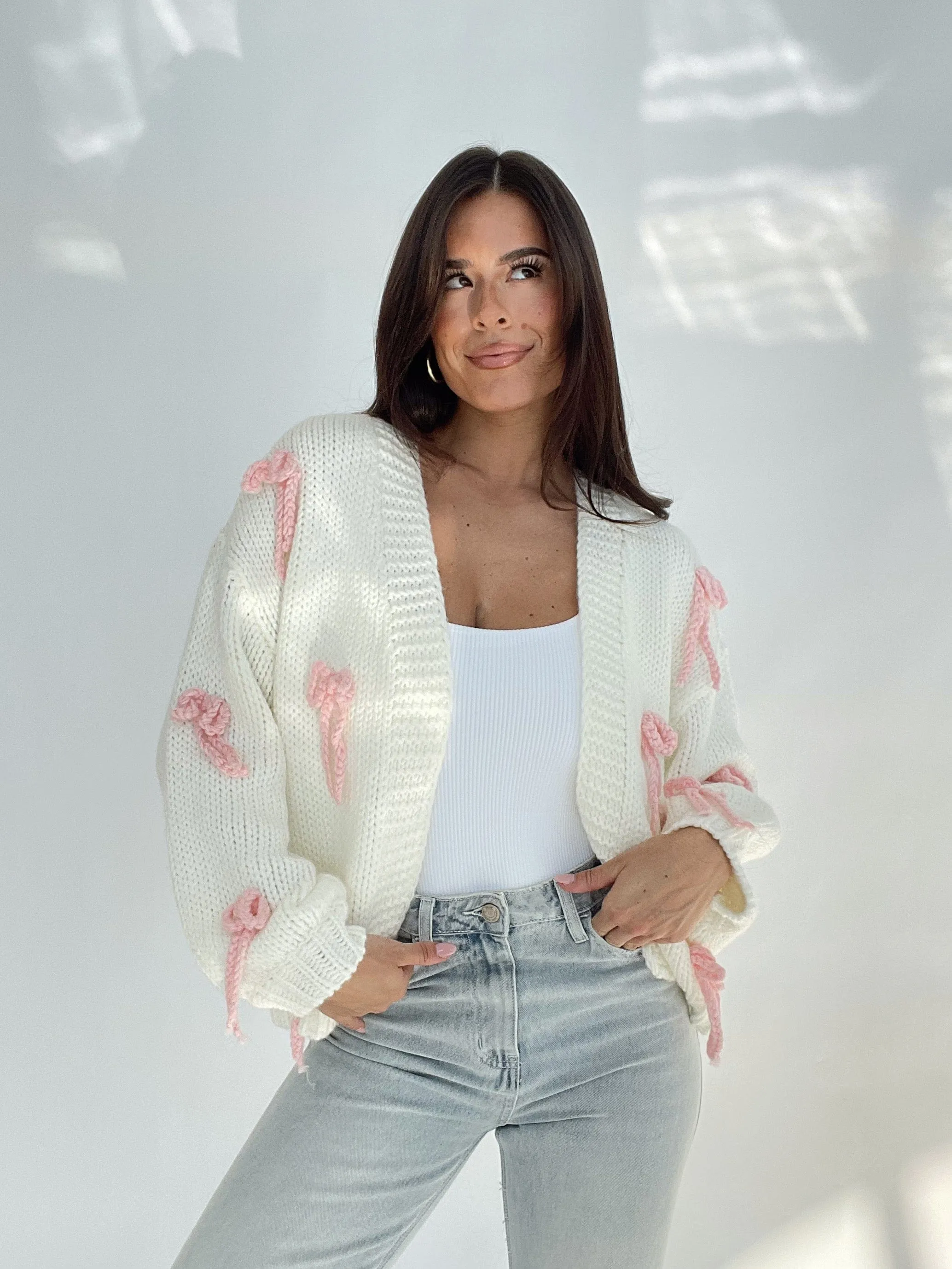 Chunky Knit Bow Cardigan sold by LANE 201 product image thumbnail 5